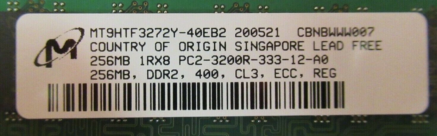 IBM 256MB 1Rx8 PC2-3200 DDR2 ECC CL3 Memory // MT9HTF3272Y-40EB2 / 90P1123 / 38L5090 (Used) // สินค้ารับประกัน โดย บริษัท อะไหล่เซิร์ฟเวอร์ จำกัด