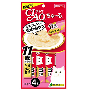 Ciao Ru Chu ขนมแมวเลีย รสปลาทูน่าผสมคอลลาเจน 14กรัมX4 ซอง **แถมฟรี 1 ซอง- จนกว่าจะหมดโปรโมชั่น** (ซื้อ 3 ซอง ลดเหลือ 180 บ.)