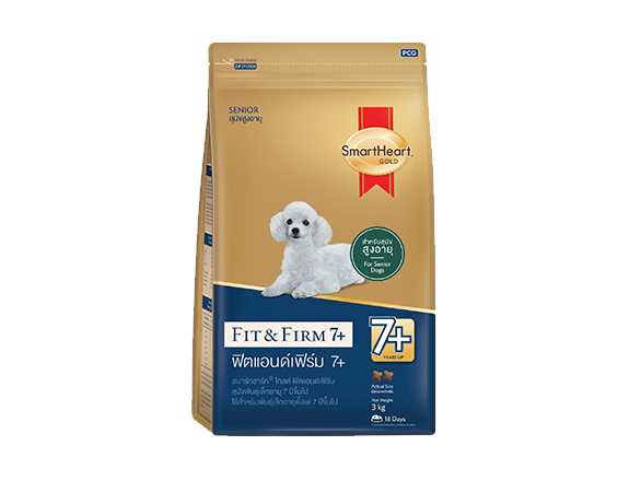 Smartheart Gold Fit and Firm 7+ Small breed 3 kg สมาร์ทฮาร์ท โกลด์ ฟิตแอนด์เฟิร์ม อาหารสุนัขพันธุ์เล็กสูงอายุ (7ปีขี้นไป) ขนาด 3 กิโลกรัม