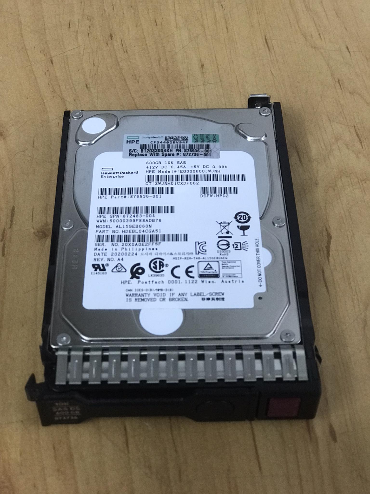 HP 600GB 10K 12G SAS 2.5" HDD Hard Drive , HDD 876936-001, GPN 872483-004, EG000600JWJNH, AL15SEB060N, Tary 872736-001 (Used) // สินค้ารับประกัน โดย บริษัท อะไหล่เซิร์ฟเวอร์ จำกัด