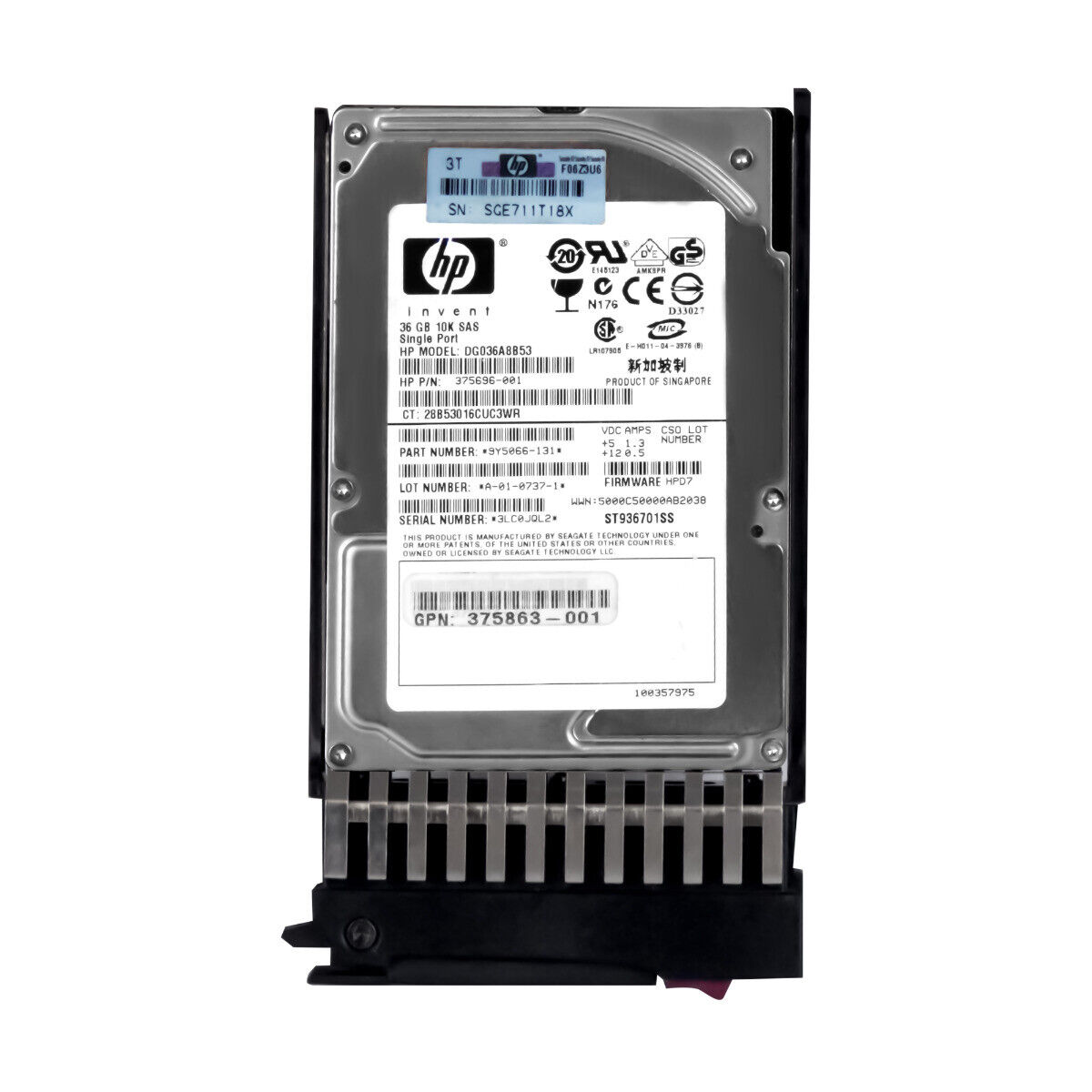 HP 375696-001 36GB 10K 8MB SAS 2.5'' DG036A8B53 GPN 375863-003 HDD สินค้ารับประกัน โดย บริษัท อะไหล่เซิร์ฟเวอร์ จำกัด