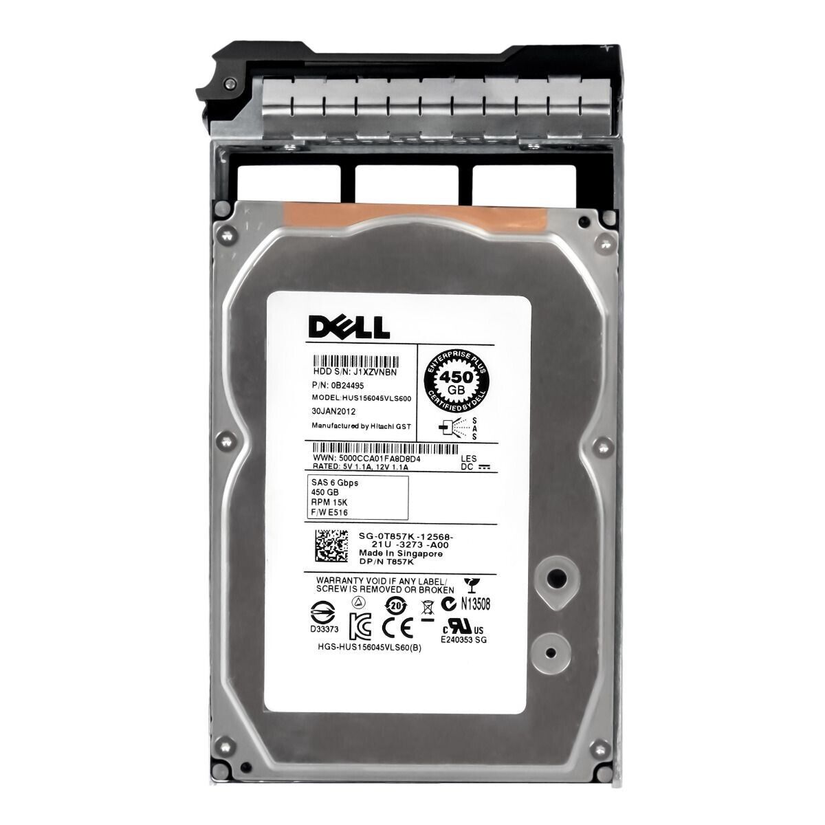 Dell 450GB 15K SAS 6G 64M 3.5" Hard Disk Server // 0B24495 / 0T857K / HUS156045VLS600 (Used) // สินค้ารับประกัน โดย บริษัท อะไหล่เซิร์ฟเวอร์ จำกัด