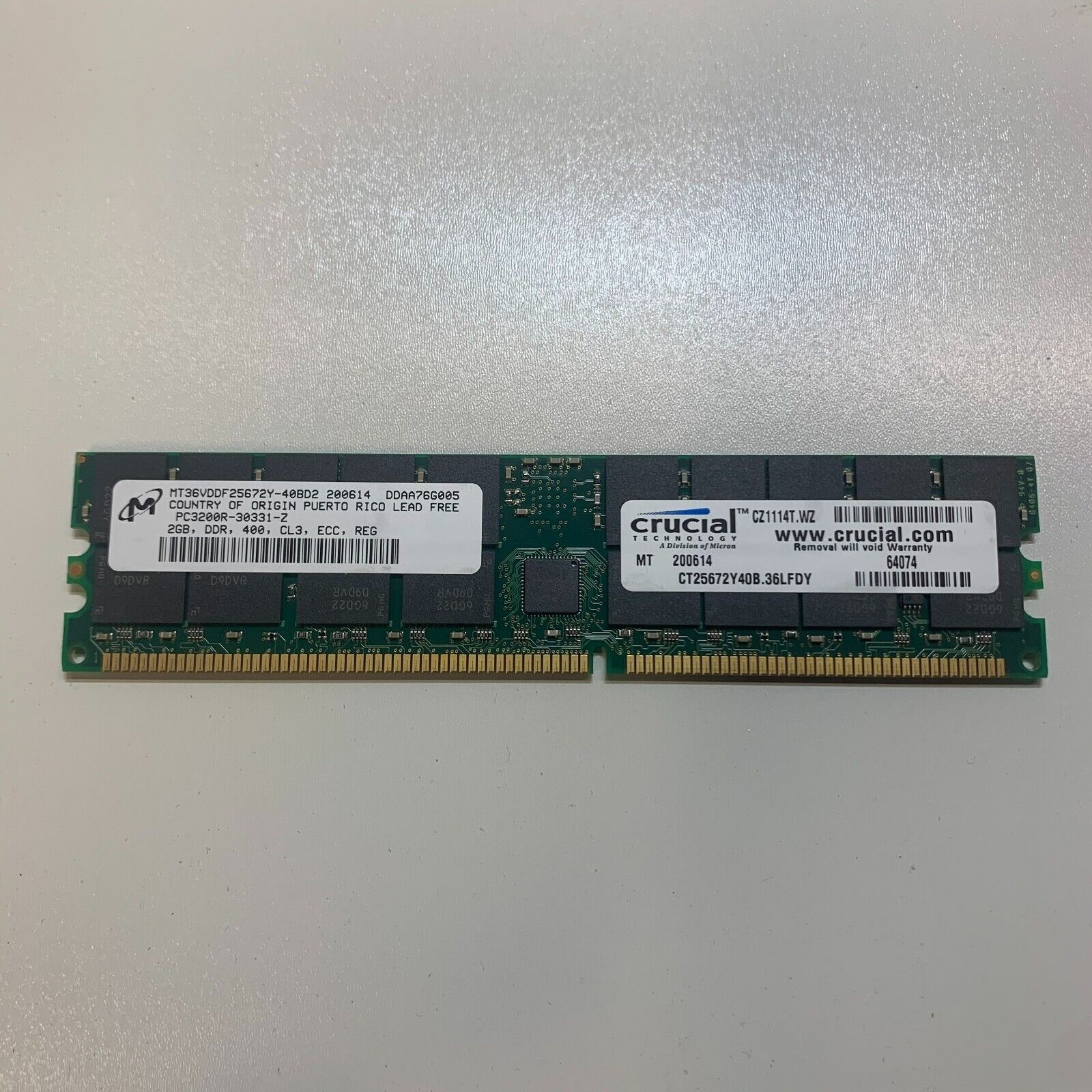 Micron 2GB PC2700R Server RAM Memory Module / MT36VDDF25672Y-40BD2 (Used) // สินค้ารับประกัน โดย บริษัท อะไหล่เซิร์ฟเวอร์ จำกัด