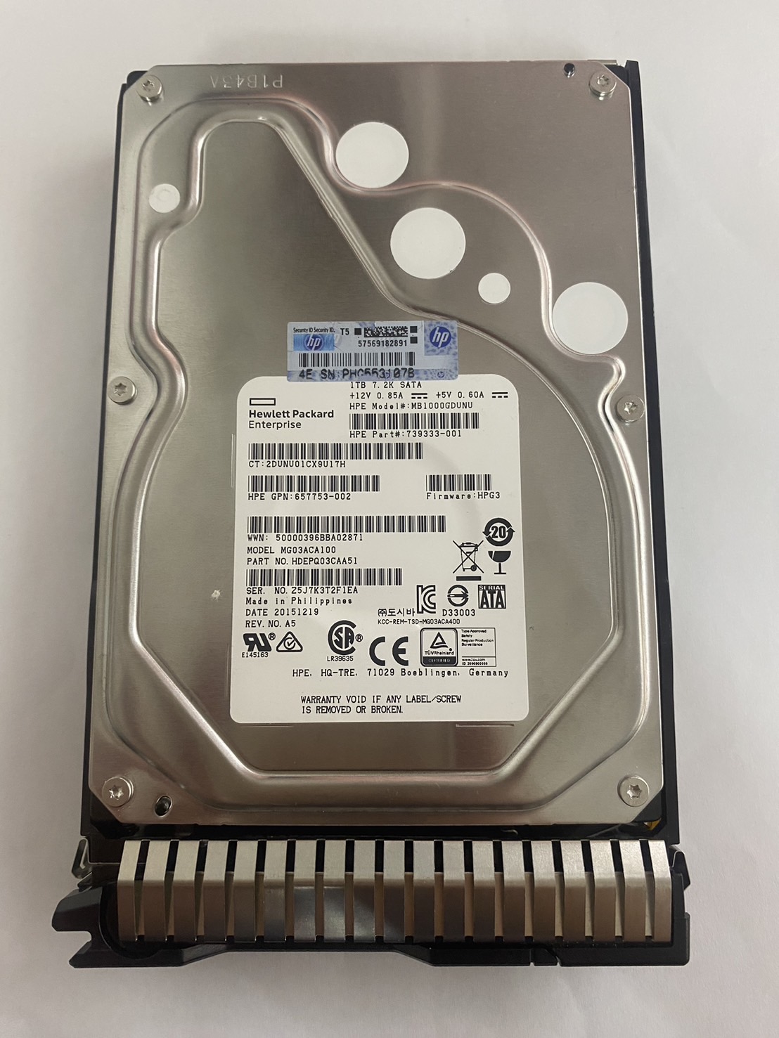 HP 1TB 7.2K 6G SATA 3.5" RPM Hard Drive // HDD 739333-001 / Tray 657739-001 / MB1000GDUNU / GPN 657753-002 / MG03ACAA51 (Used) // สินค้ารับประกัน โดย บริษัท อะไหล่เซิร์ฟเวอร์ จำกัด