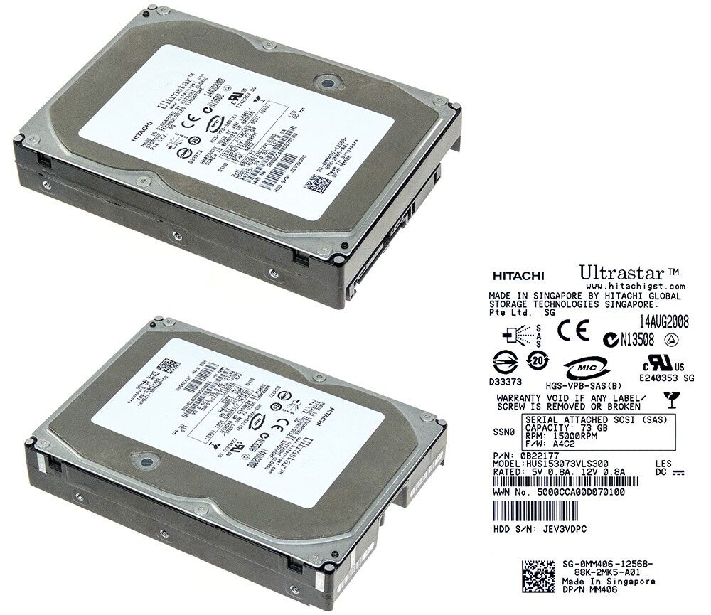 HITACHI / DELL 73GB 15K SAS 3.5" HARD DRIVE // HUS153073VLS300 / 0MM406 / 0B22177 (Used) // สินค้ารับประกัน โดย บริษัท อะไหล่เซิร์ฟเวอร์ จำกัด