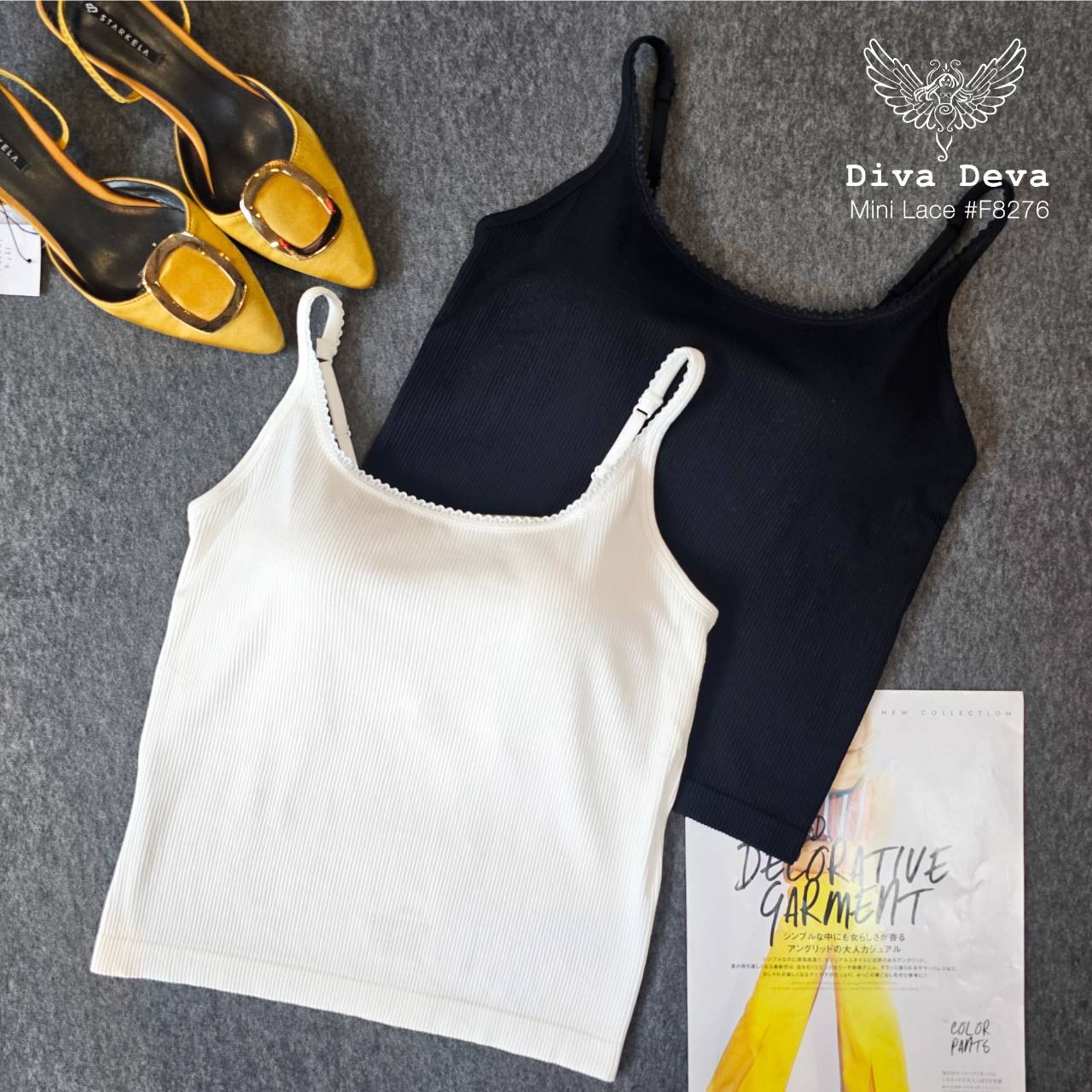 เสื้อสายเดี่ยว mini lace ลูกไม้สายปรับได้ 2สี