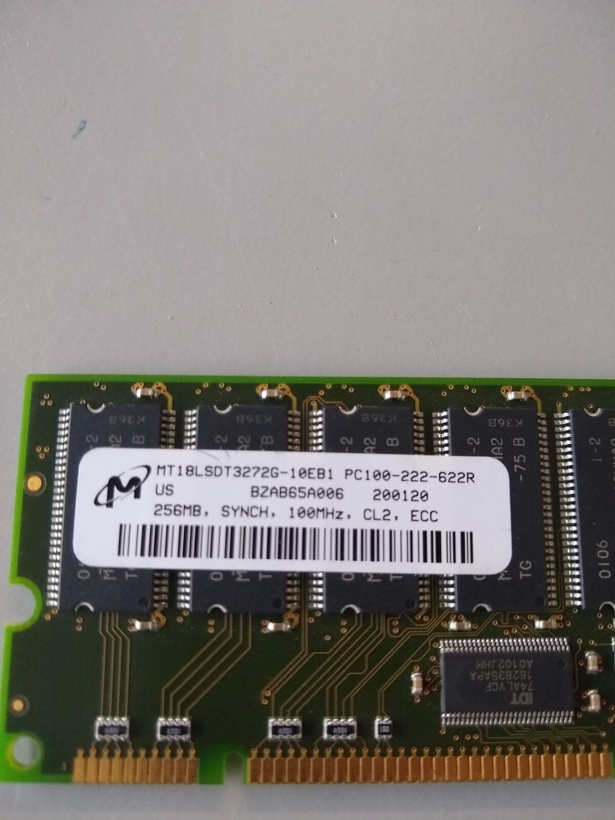 Micron 256MB PC100R 100MHz ECC Reg DIMM 168-pin Memory / MT18LSDT3272G-10EB1 // (USED) สินค้ารับประกัน โดย บริษัท อะไหล่เซิร์ฟเวอร์ จำกัด