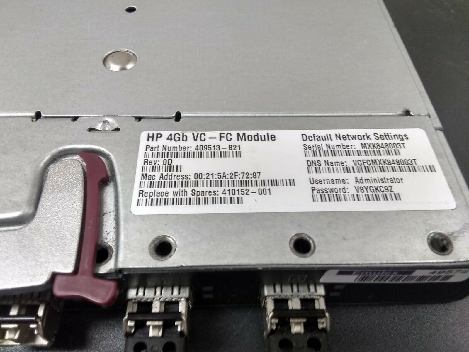 HP 4GB-VC FC Module for C7000 C3000 with 4 Tranceivers // 409513-B21 / 410152-001 (Used) // สินค้ารับประกัน โดย บริษัท อะไหล่เซิร์ฟเวอร์ จำกัด