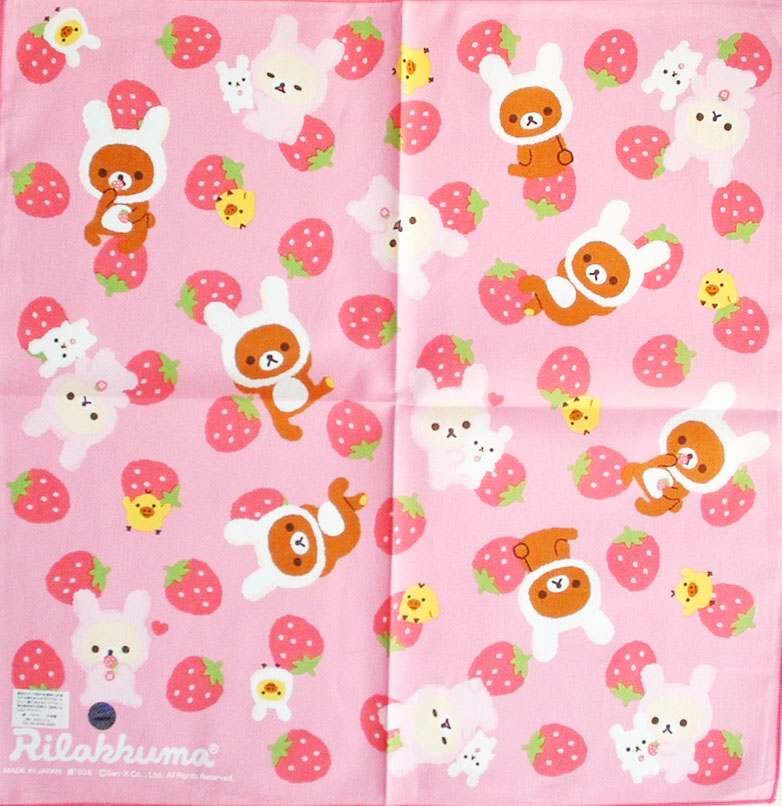 ผ้าเช็ดหน้า หมีลีลัคคุมา Rilakkuma Pink Strawberry 42x42 cm Handkerchief