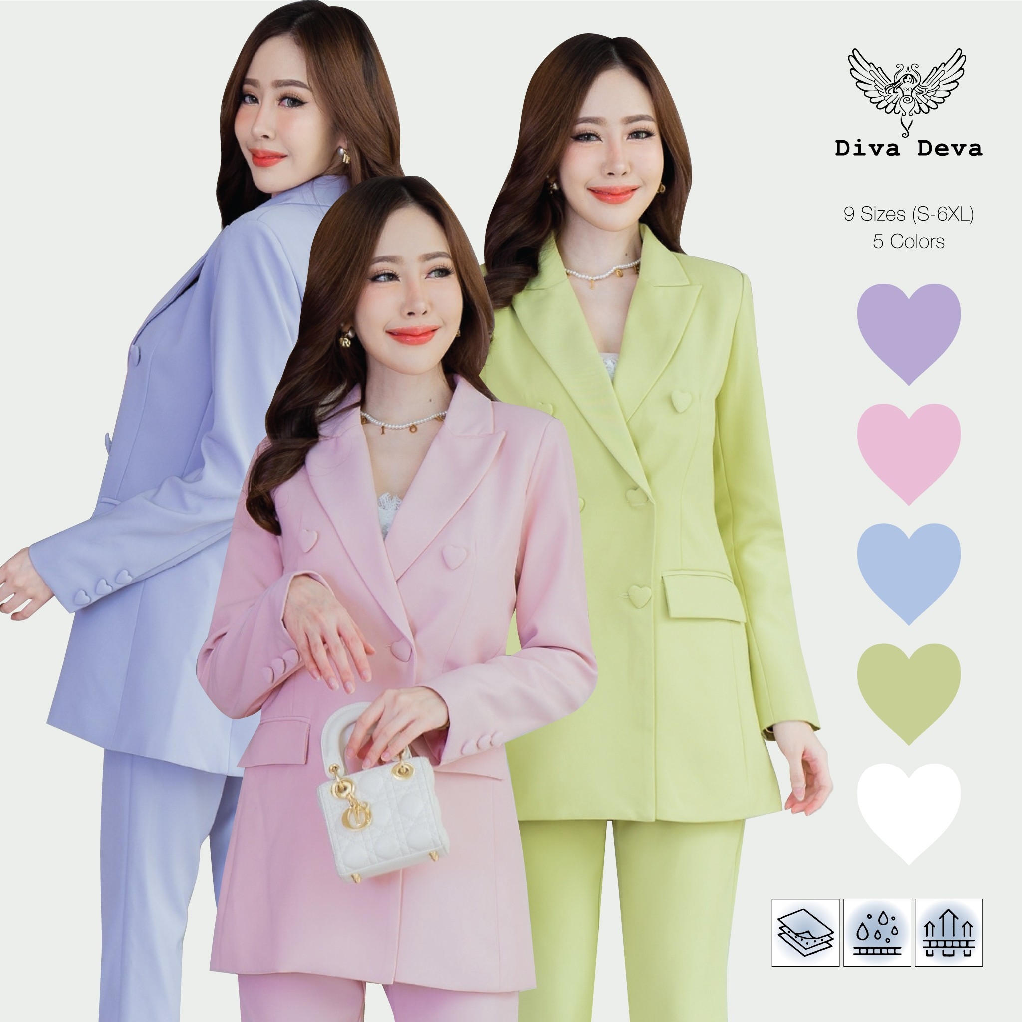 No.2324 LUV LUV เสื้อสูทผู้หญิงแฟชั่นแต่งกระดุมหัวใจ6กระดุม (เฉพาะเสื้อสูท) S-6XL