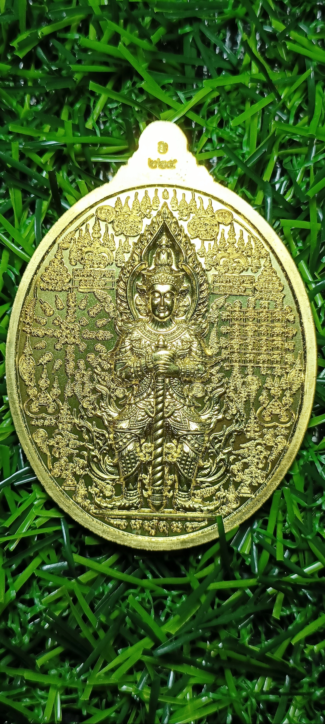 เหรียญท้าวเวสสุวรรณ มหาเทพมหายันต์หมื่นล้าน รุ่น เศรษฐีรวยทันที หลวงพ่อพัฒน์ ปุญญกาโม วัดห้วยด้วน นครสวรรค์ เนื้อระฆัง ลงยาสีเขียว