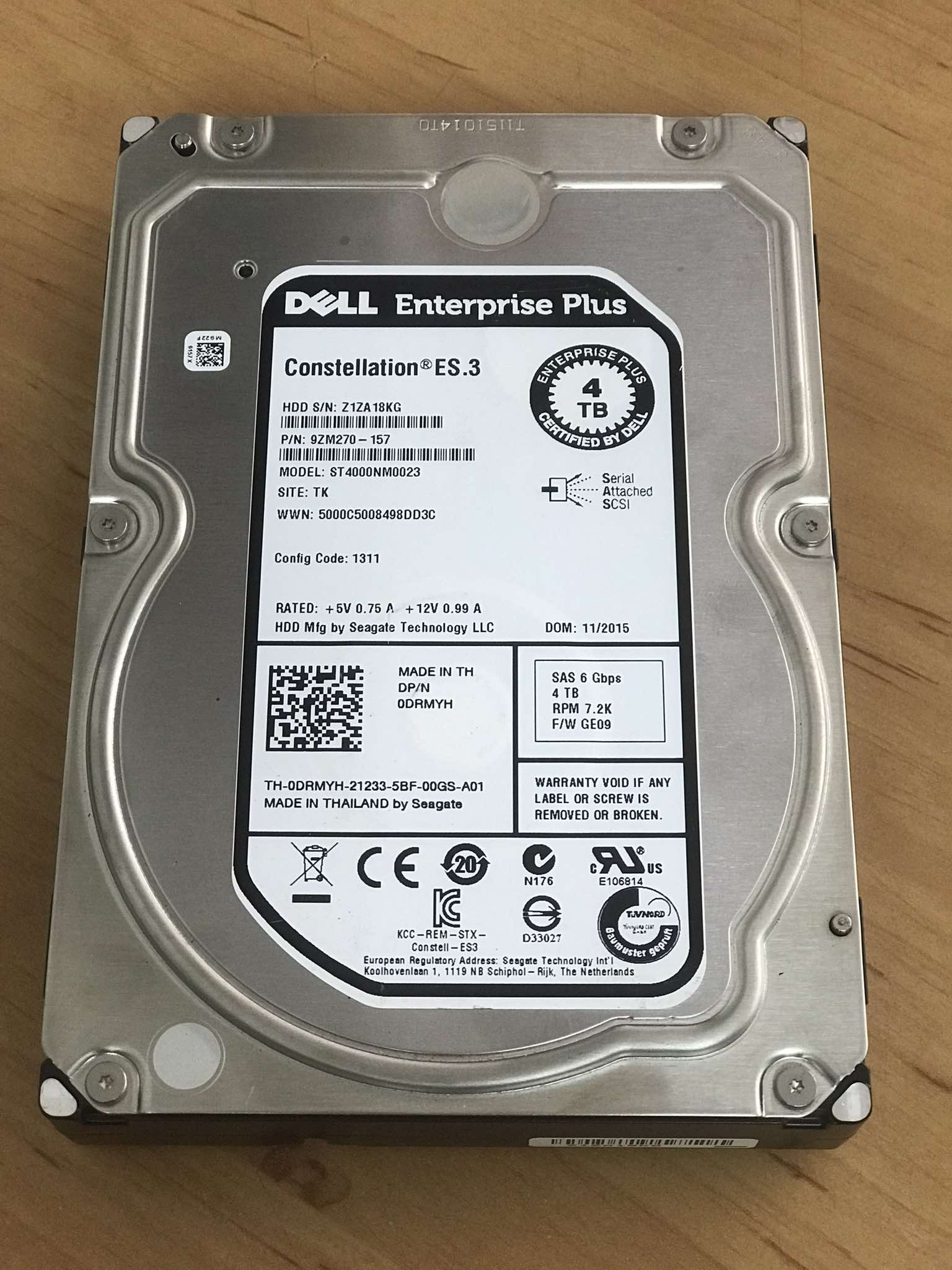 Dell 4TB 7.2K 6G SAS 3.5" Enterprise 128MB Cache HDD Hard Drive // 0DRMYH / 9ZM270-157 / ST4000NM0023 (Used) // สินค้ารับประกัน โดย บริษัท อะไหล่เซิร์ฟเวอร์ จำกัด