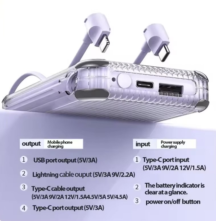 P89K MULTIPLE OUTPUT POWERBANK WITH CABLE 10000mAh