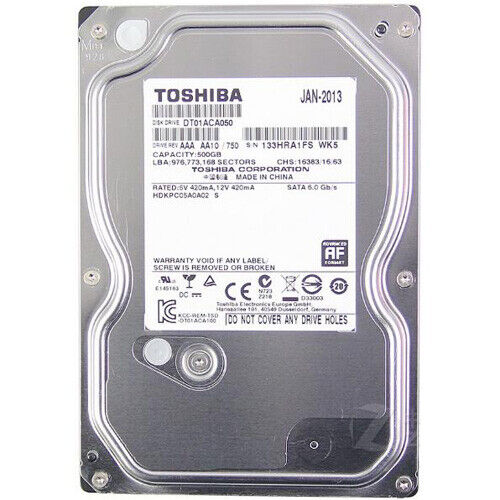 Toshiba 500GB 7.2K Internal SATA 3.5 inch Desktop Hard Disk Drive / DT01ACA050 // (USED) สินค้ารับประกัน โดย บริษัท อะไหล่เซิร์ฟเวอร์ จำกัด