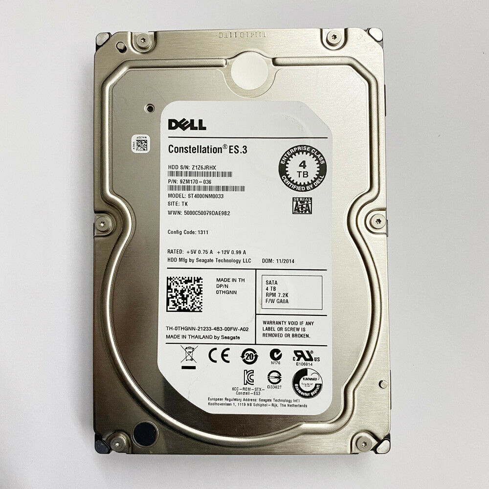Dell 4TB 7.2K Sata 128MB 6.0Gb/s 3.5" Hard Drive // 0THGNN / THGNN / ST4000NM0033 (Used) // สินค้ารับประกัน โดย บริษัท อะไหล่เซิร์ฟเวอร์ จำกัด