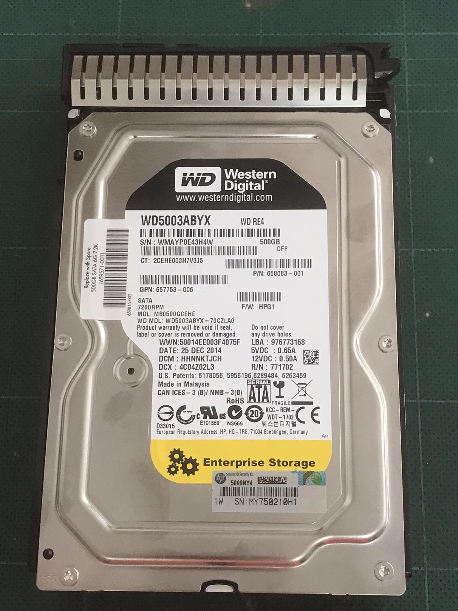 HP / WD 500GB 7.2K 6G MDL NHP SATA 3.5 LFF Simple Swap // 658083-001 / WD5003ABYX / GPN 657753-006 / MB0500GCEHE / TRAY 652998-001 (Used) // สินค้ารับประกัน โดย บริษัท อะไหล่เซิร์ฟเวอร์ จำกัด