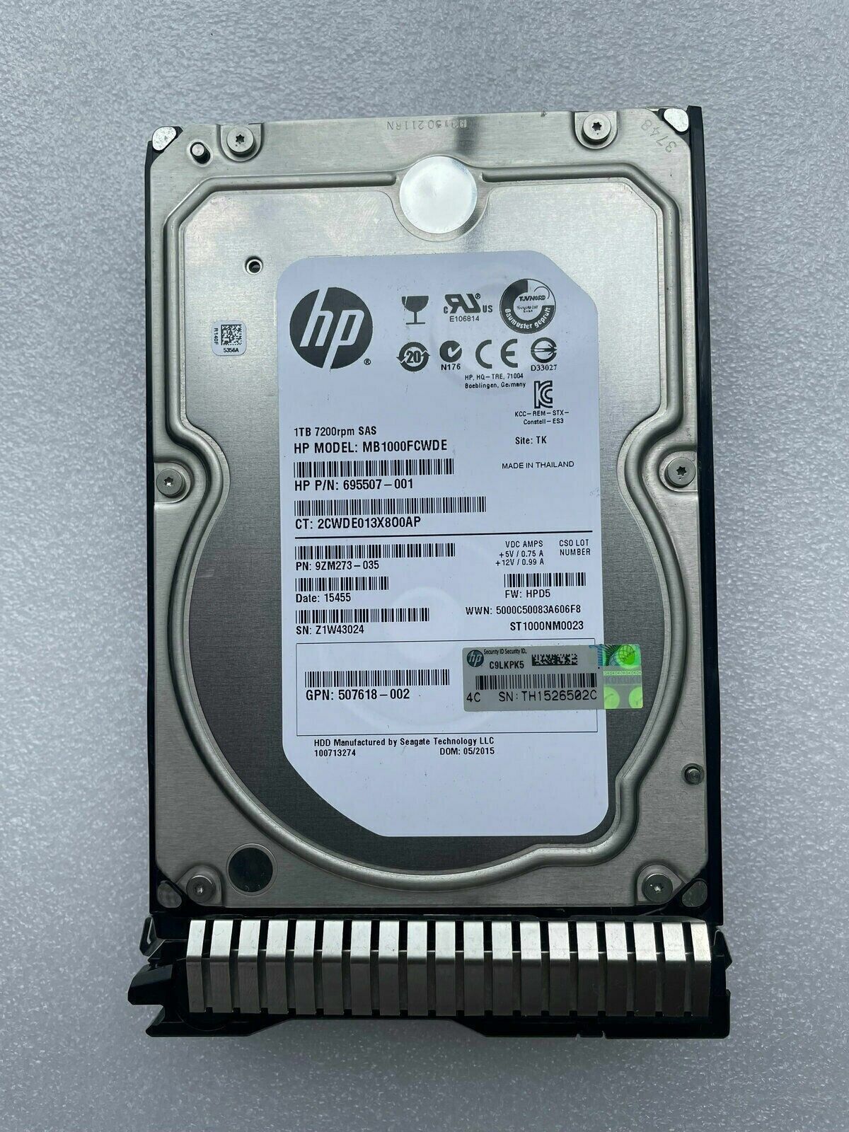 HP 1TB 7.2K 3.5'' 6G SAS Hard Drive // HDD 695507-001 / GPN 507618-002 / MB1000FCWDE / ST1000NM0023 / 9ZM273-035 (Used) // สินค้ารับประกัน โดย บริษัท อะไหล่เซิร์ฟเวอร์ จำกัด