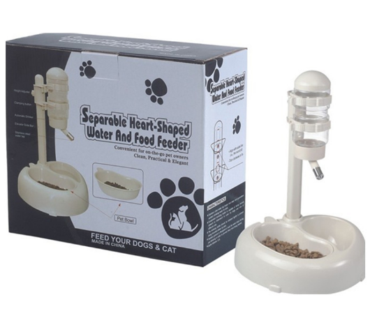 ชามคู่และขวดน้ำจุ 0.5 ลิตร พร้อมขาตั้งปรับระดับได้