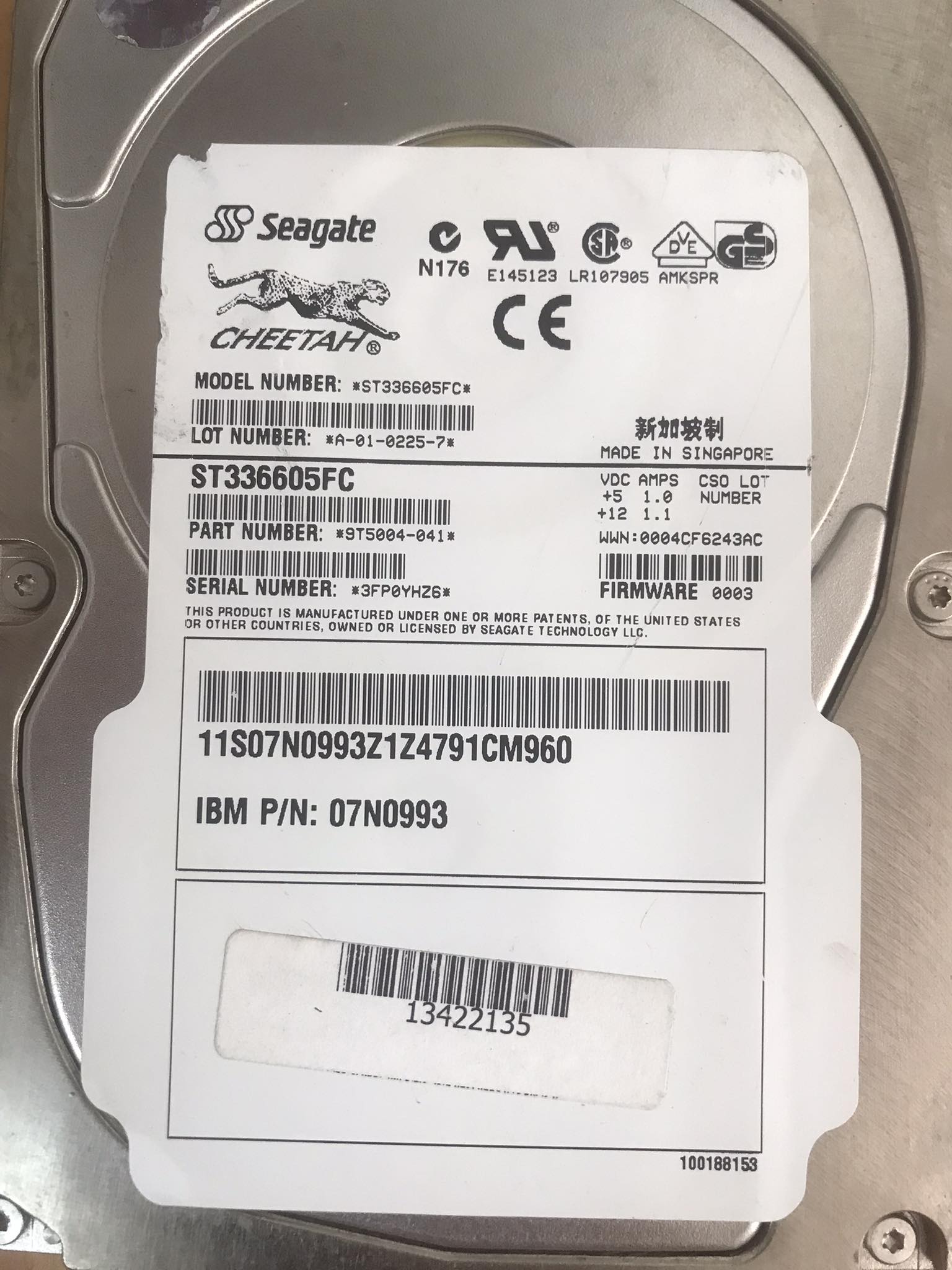 IBM / Seagate Cheetah 73LP 36GB 10000U/Min 4MB FC 3.5'' Inch Hard Drive // 07N0993 / ST336605FC (Used) // สินค้ารับประกัน โดย บริษัท อะไหล่เซิร์ฟเวอร์ จำกัด