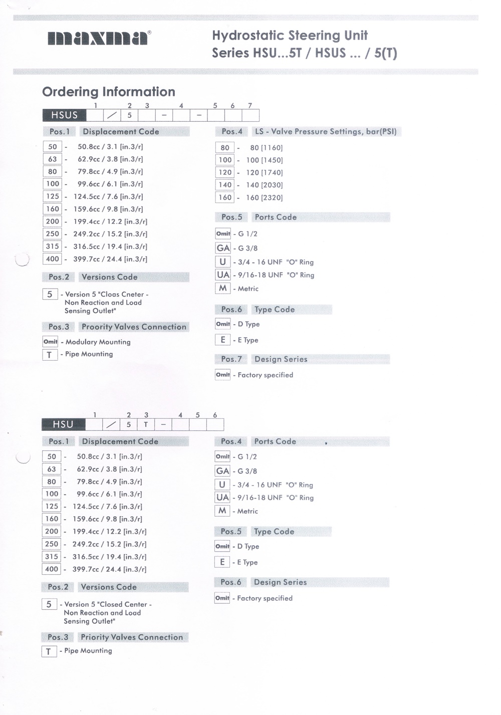 กระปุกพวงมาลัยไฮโดรลิคHSU1000/5T-(130mm)