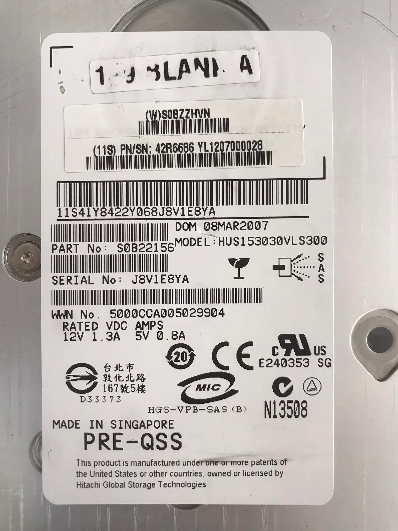 IBM 300GB 15K 3G 3.5" SAS Hard Drive // HUS153030VLS300 / 42R6686 / 41Y8422 (Used) // สินค้ารับประกัน โดย บริษัท อะไหล่เซิร์ฟเวอร์ จำกัด