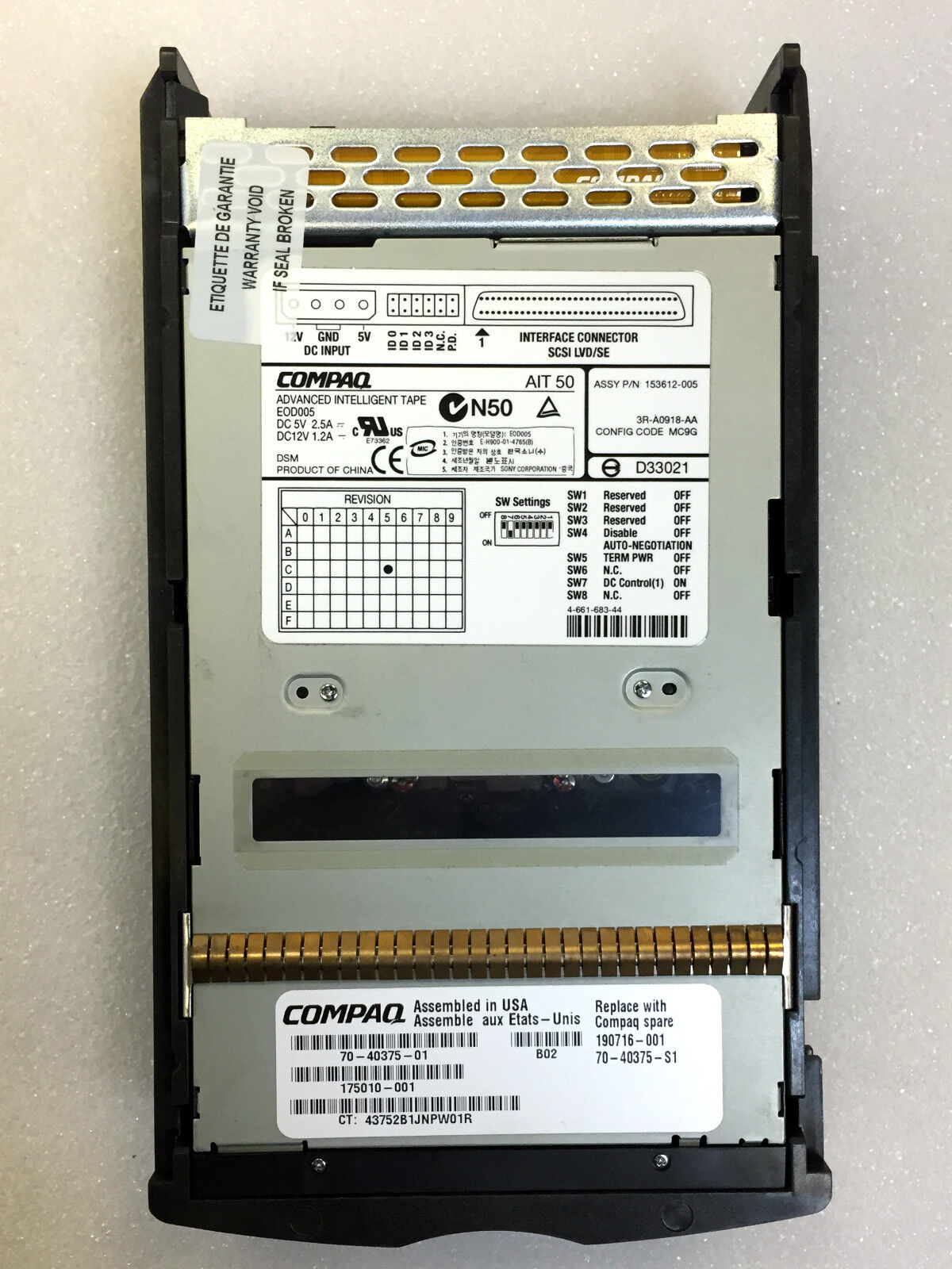 HP COMPAQ AIT 50 Tape Drive LVD/SE 190716-001 / 70-40375-01 / 175010-001 (Used) // สินค้ารับประกัน โดย บริษัท อะไหล่เซิร์ฟเวอร์ จำกัด