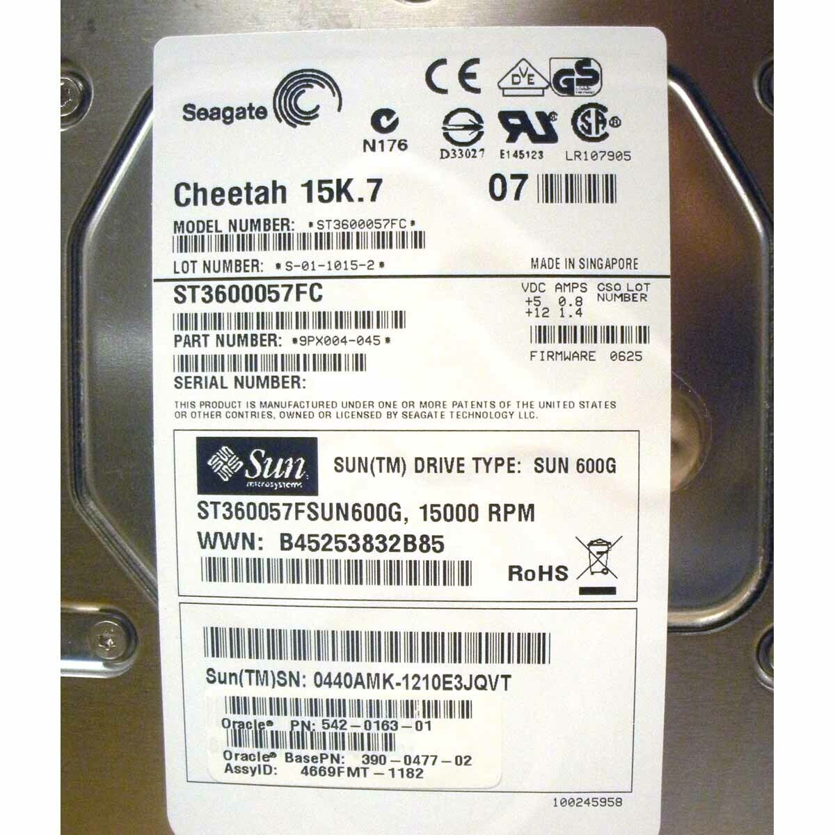 SUN / Seagate 600GB 15K Hard Disk // 390-0477 / FRU 542-0163-02 / HDD 390-0477-02 / ST3600957FC (Used) // สินค้ารับประกัน โดย บริษัท อะไหล่เซิร์ฟเวอร์ จำกัด
