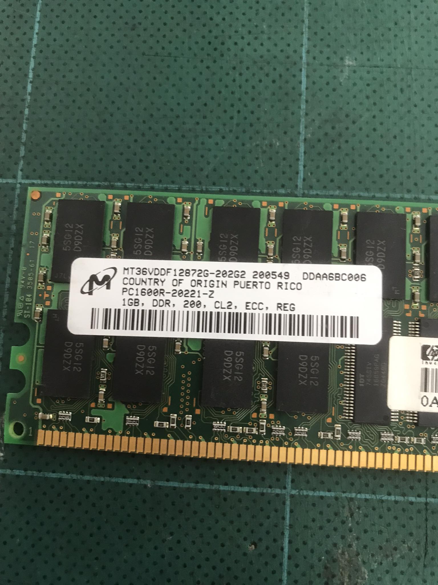 HP 1GB PC1600 200MHZ Memory / 249676-001 / MT36VDDF12872G-202G2 // (USED) สินค้ารับประกัน โดย บริษัท อะไหล่เซิร์ฟเวอร์ จำกัด
