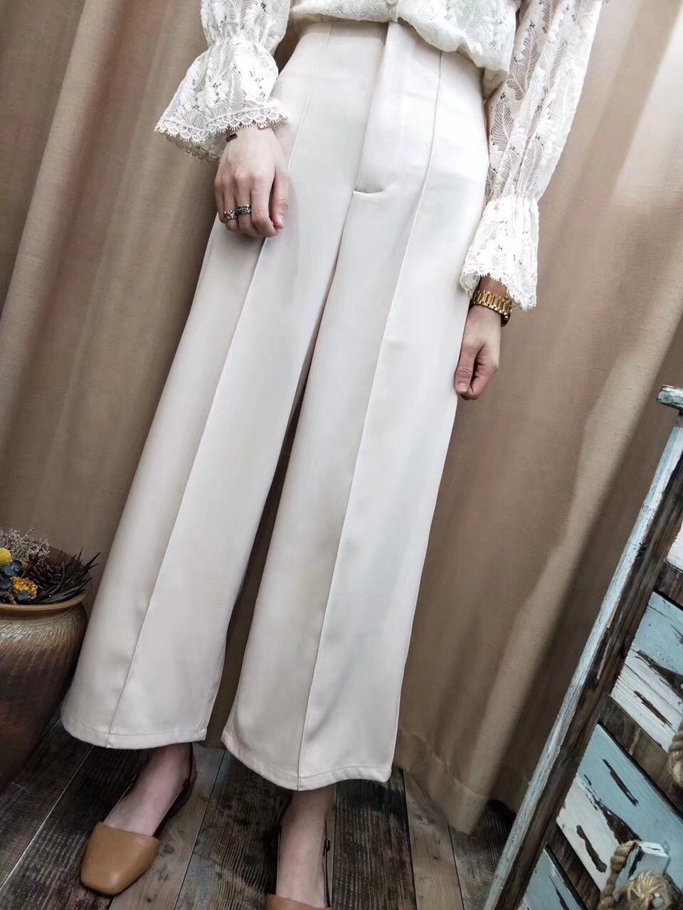 กางเกงตีเกร็ดหน้าขาบาน Culottes Pant #18132