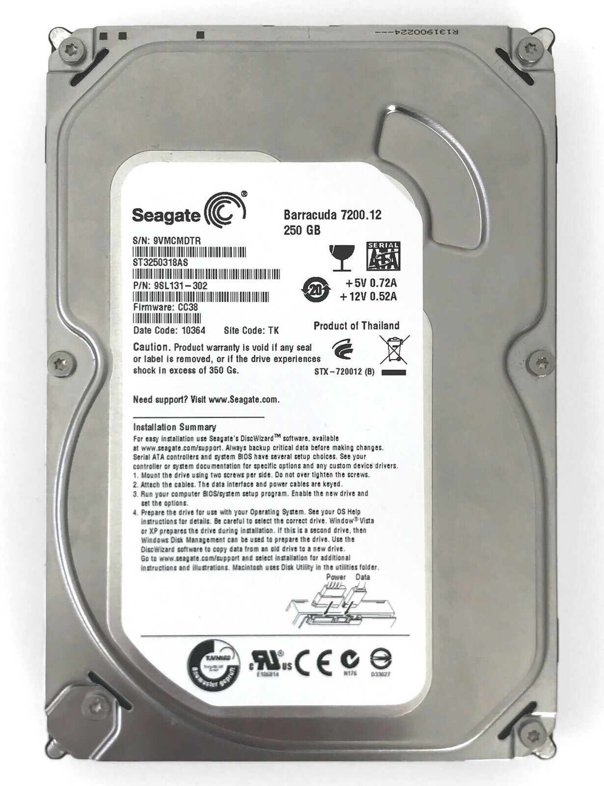 Seagate Barracuda 250GB SATA 7200 RPM 3.5" // ST3250318AS (Used) // สินค้ารับประกัน โดย บริษัท อะไหล่เซิร์ฟเวอร์ จำกัด