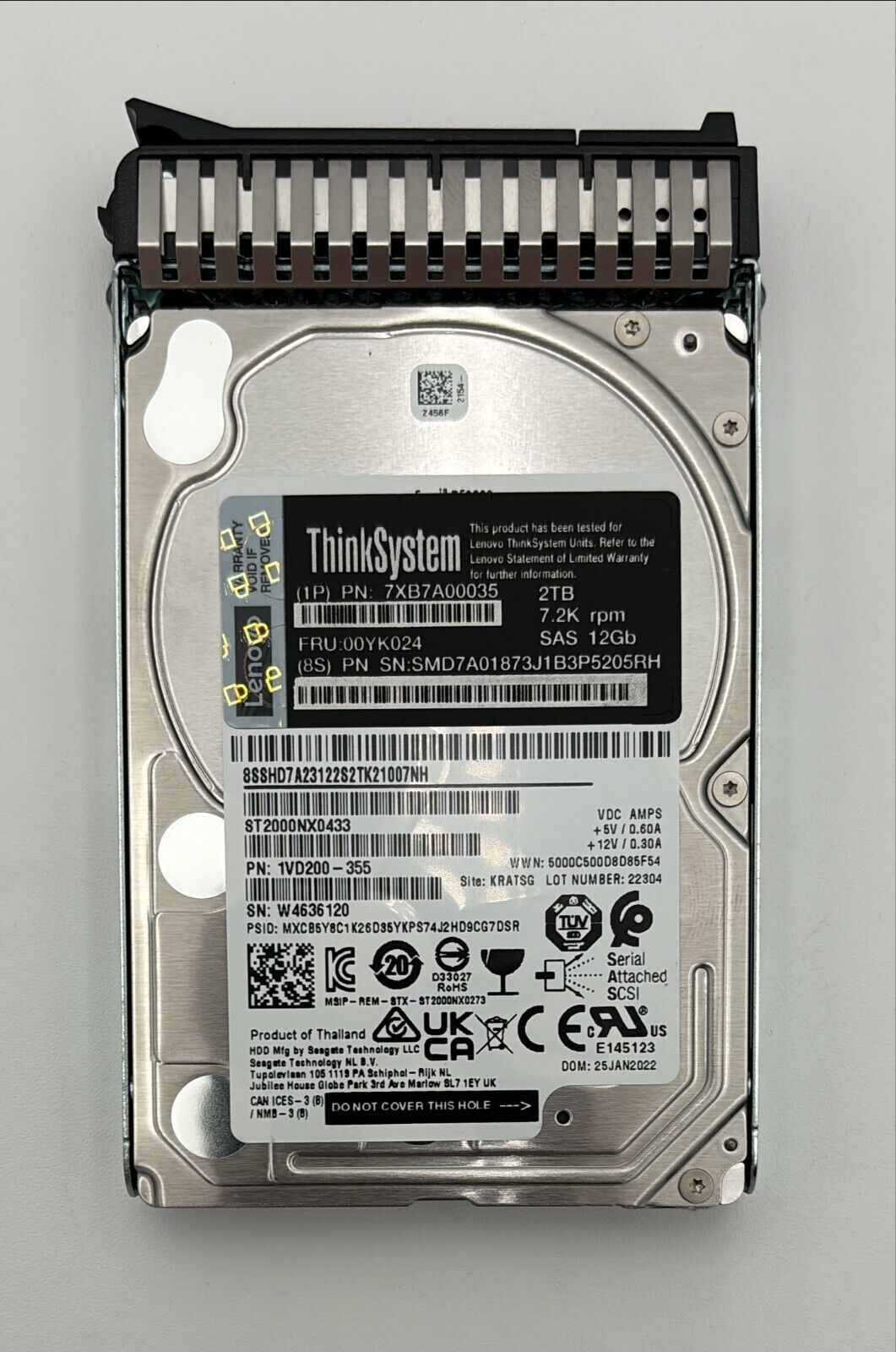 Lenovo Think System 2TB 7.2K 12G SAS 2.5" HDD Hard Drive // 00YK024 / 7XB7A00035 (Used) // สินค้ารับประกัน โดย บริษัท อะไหล่เซิร์ฟเวอร์ จำกัด