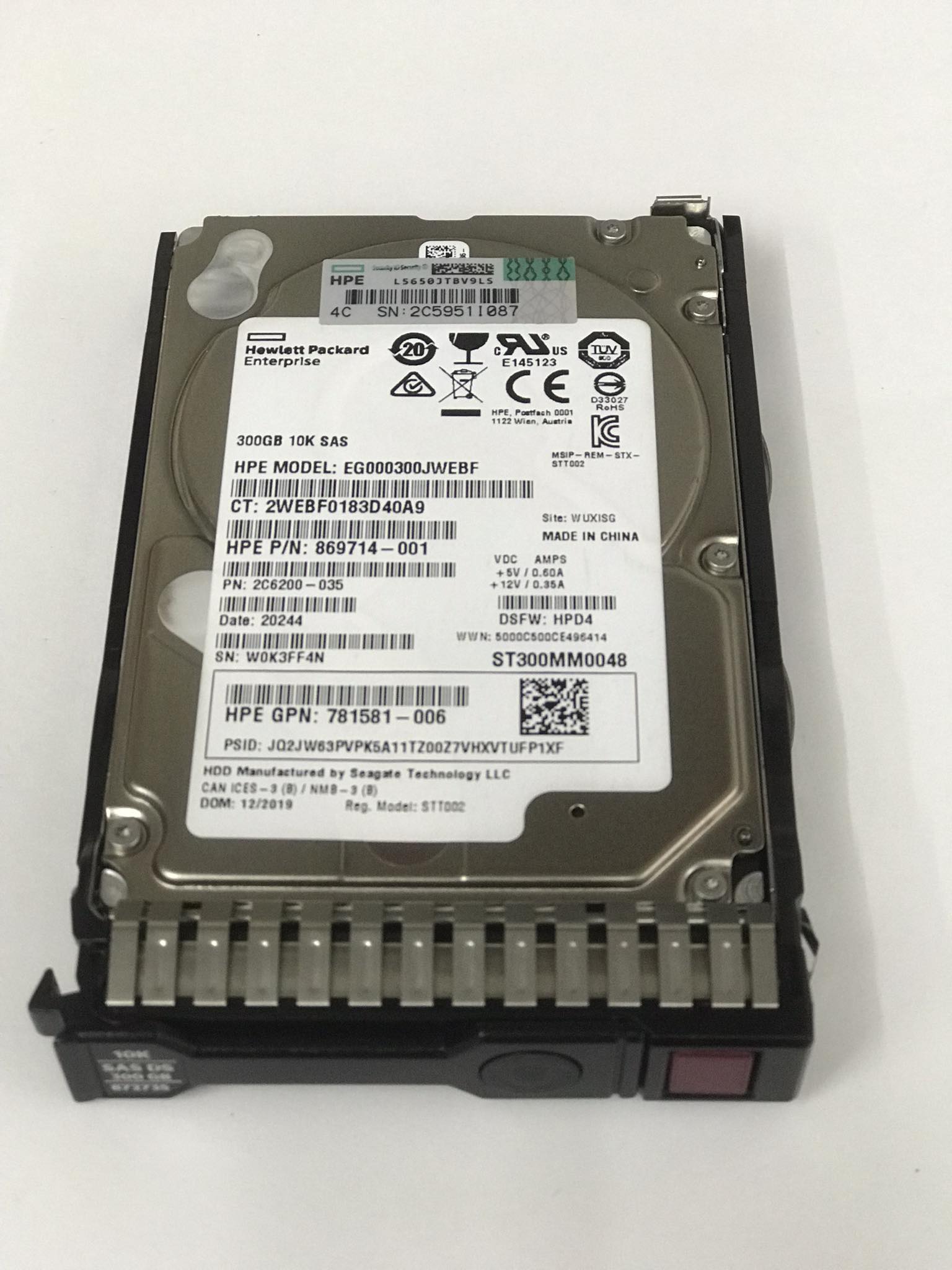 HP 300GB 10K SAS 12G 2.5" SFF SC HDD Hard Drive // 869714-001 / GPN 781581-006 / ST300MM0048 / 2C6200-035 / EG000300JWEBF / Tray 872735 (Used) // สินค้ารับประกัน โดย บริษัท อะไหล่เซิร์ฟเวอร์ จำกัด