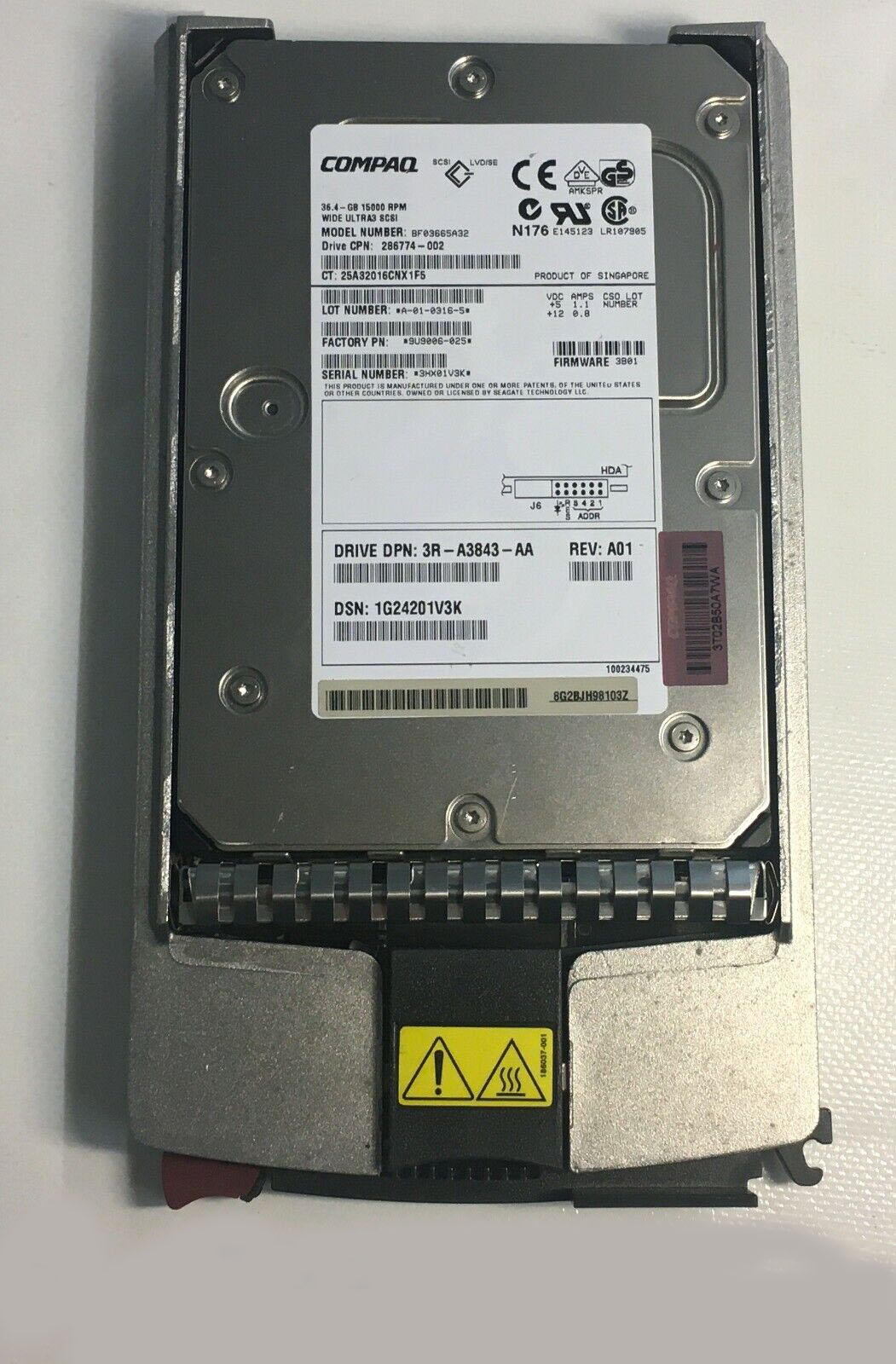 HP 36.4GB 15000RPM Ultra3 3.5" SCSI Internal HDD // BF03665A32 / HDD 286774-002 / 3R-A3843-AA (Used) // สินค้ารับประกัน โดย บริษัท อะไหล่เซิร์ฟเวอร์ จำกัด