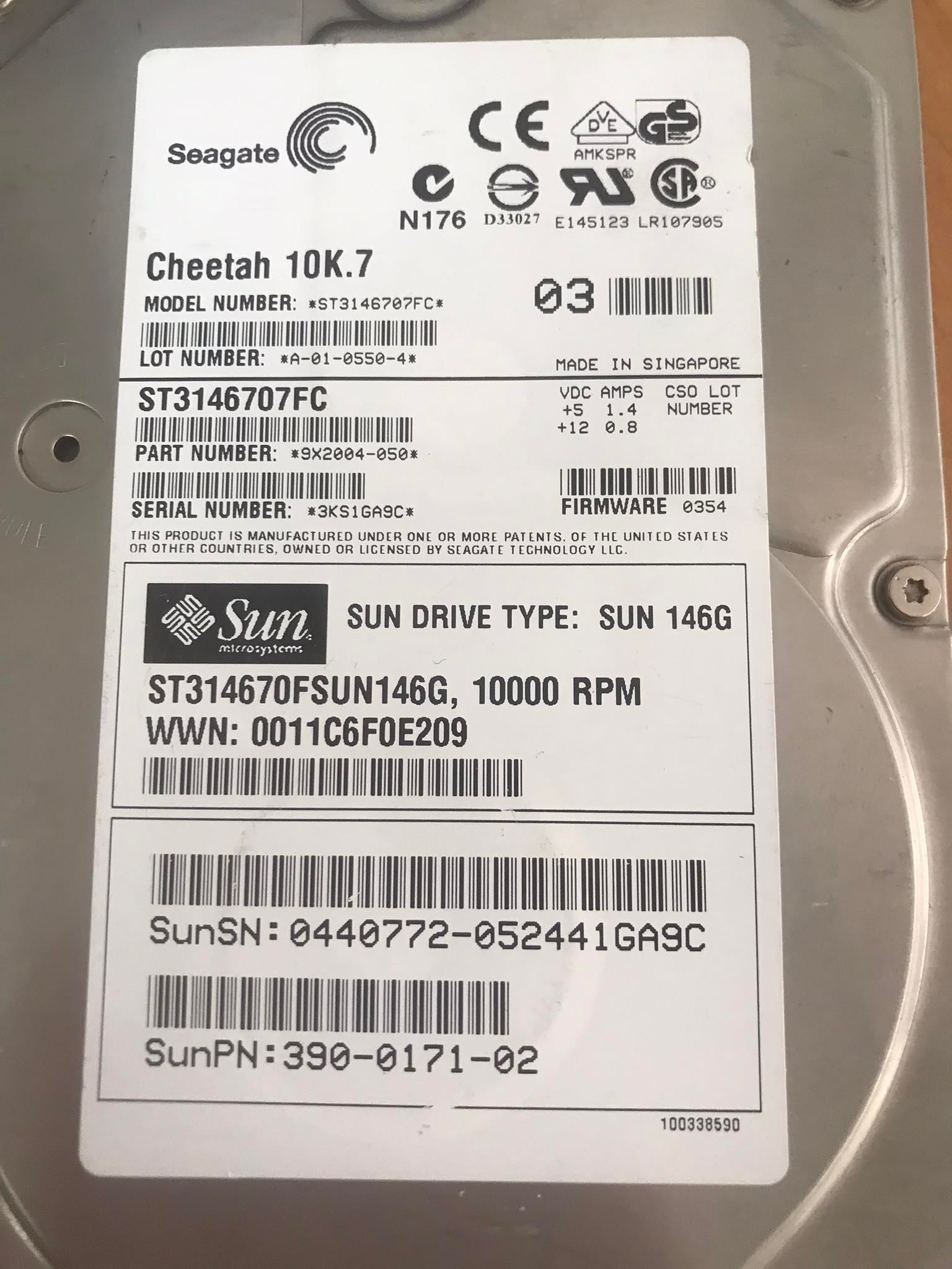 Sun / Seagate 146GB 10 Fibre Channel Hard Drives HDD // 390-0171-03 / 390-0171 / TRAY 540-5459-01 / ST3146707FC (Used) // สินค้ารับประกัน โดย บริษัท อะไหล่เซิร์ฟเวอร์ จำกัด