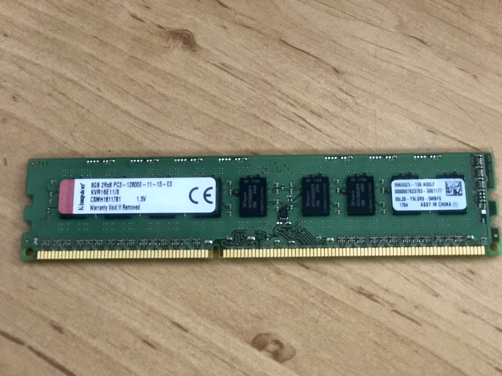 Kingston 8GB 2Rx8 PC3-12800E MEMORY // KVR16E11/8, 9965525-138, 8GB 2Rx8 PC3-12800E (Used) // สินค้ารับประกัน โดย บริษัท อะไหล่เซิร์ฟเวอร์ จำกัด