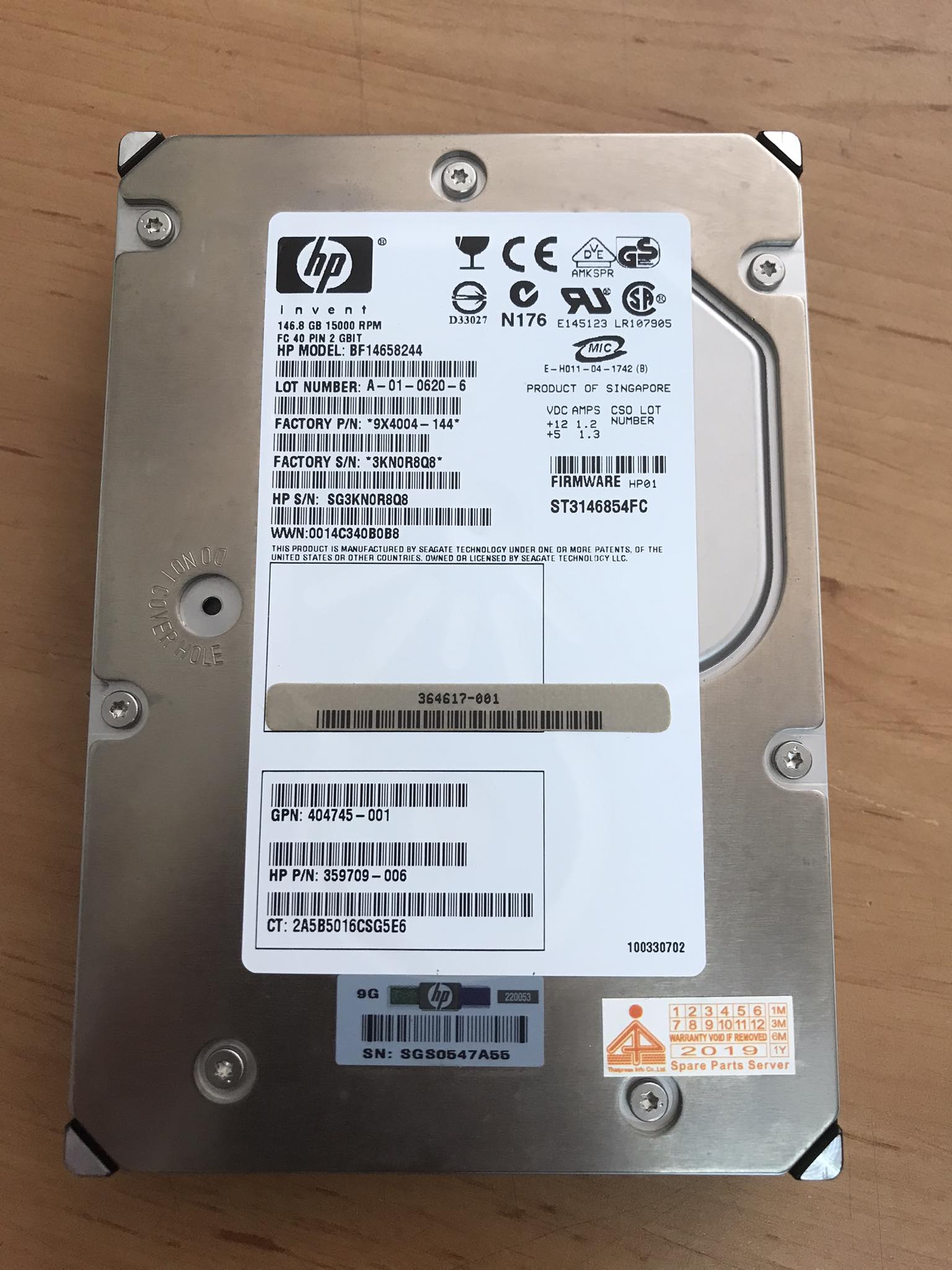 HP 146.8GB 15K FC 3.5'' Hard Drive No Tray // BF14658244 / HP 359709-006 / GPN 404745-001 / 364617-001 / ST3146854FC (Used) // สินค้ารับประกัน โดย บริษัท อะไหล่เซิร์ฟเวอร์ จำกัด