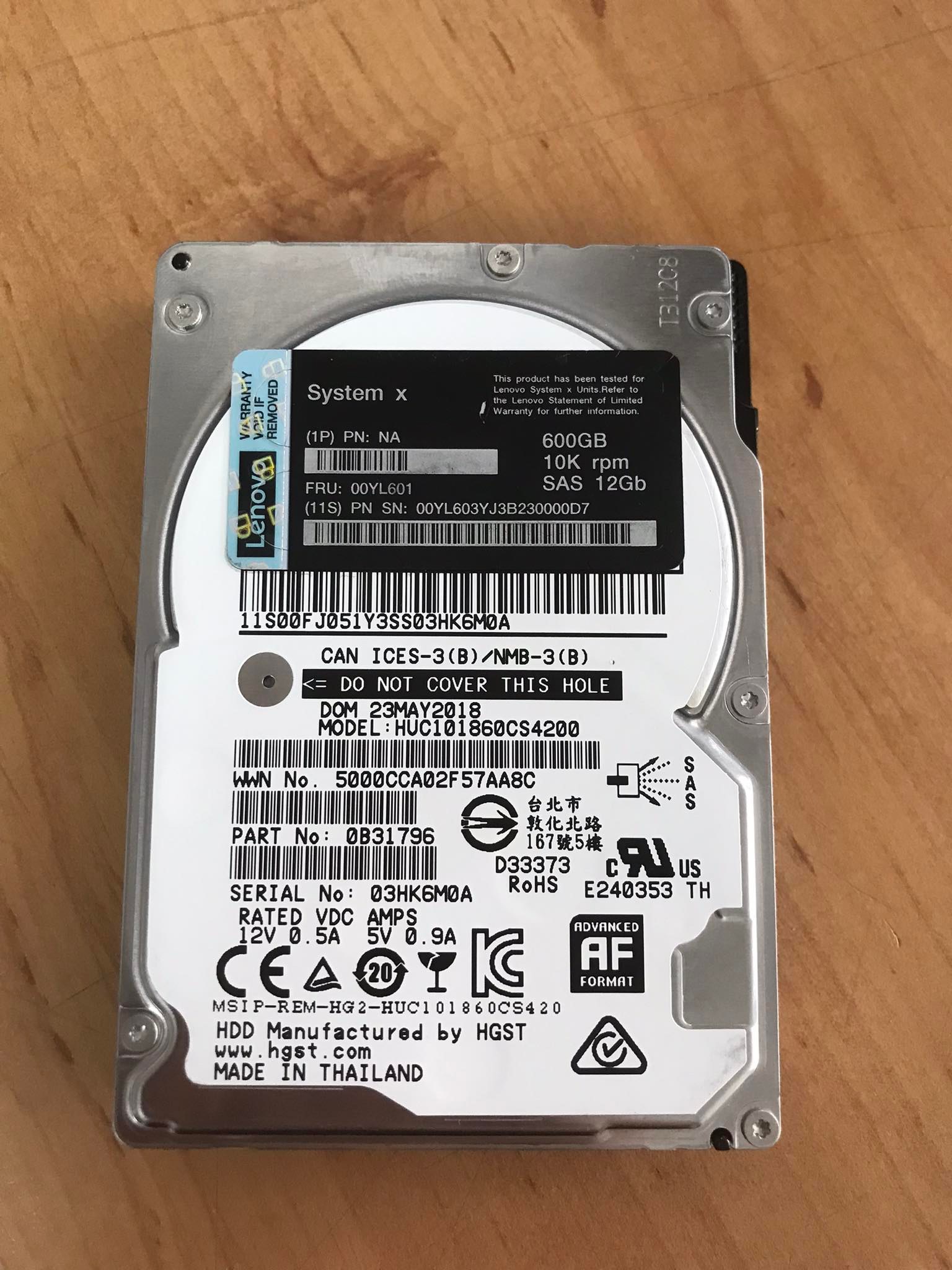 IBM 600GB 10K 12G SAS 2.5" SFF HDD Hade Drive // 00YL601 / 00YL603 / HUC101860CS4200 / 0B31796 (Used) // สินค้ารับประกัน โดย บริษัท อะไหล่เซิร์ฟเวอร์ จำกัด