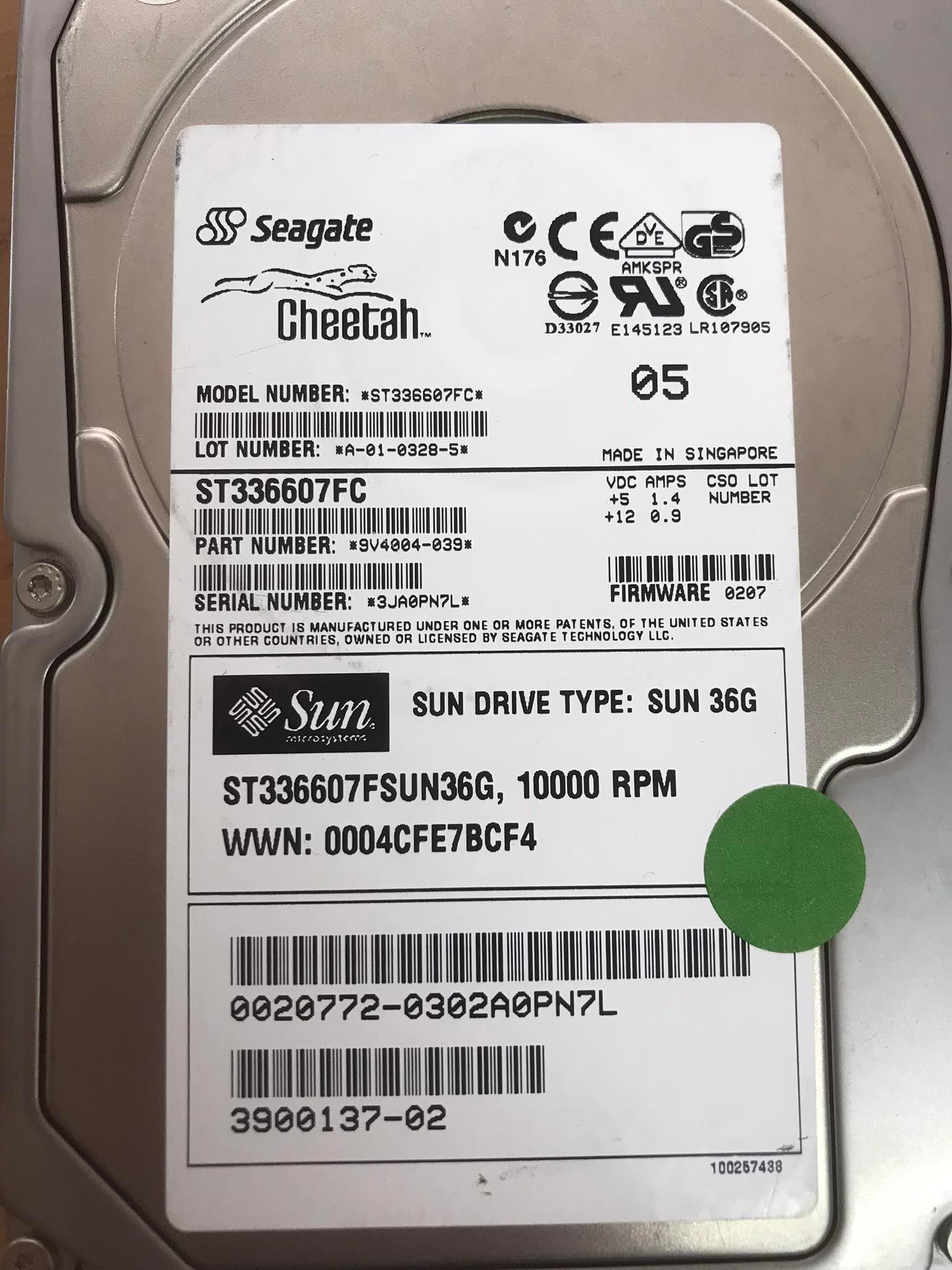 SUN X6724A 390-0137-02 ST336607FC 540-4525 hard disk 36G 10K FC 8MB 3.5inches สินค้ารับประกัน โดย บริษัท อะไหล่เซิร์ฟเวอร์ จำกัด