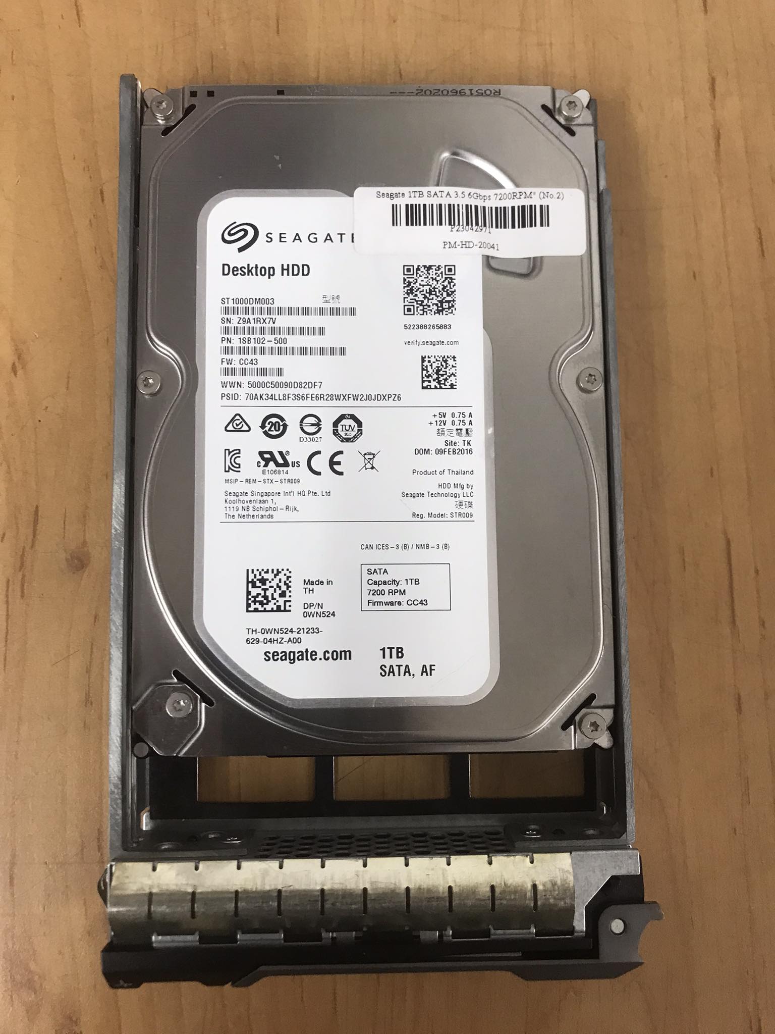 Dell / Seagate 1TB 7.2K 6G SATS 3.5'' Hard Drive HDD // 0WN524 / ST1000DM010 / 2EP102-504 (Used) // สินค้ารับประกัน โดย บริษัท อะไหล่เซิร์ฟเวอร์ จำกัด