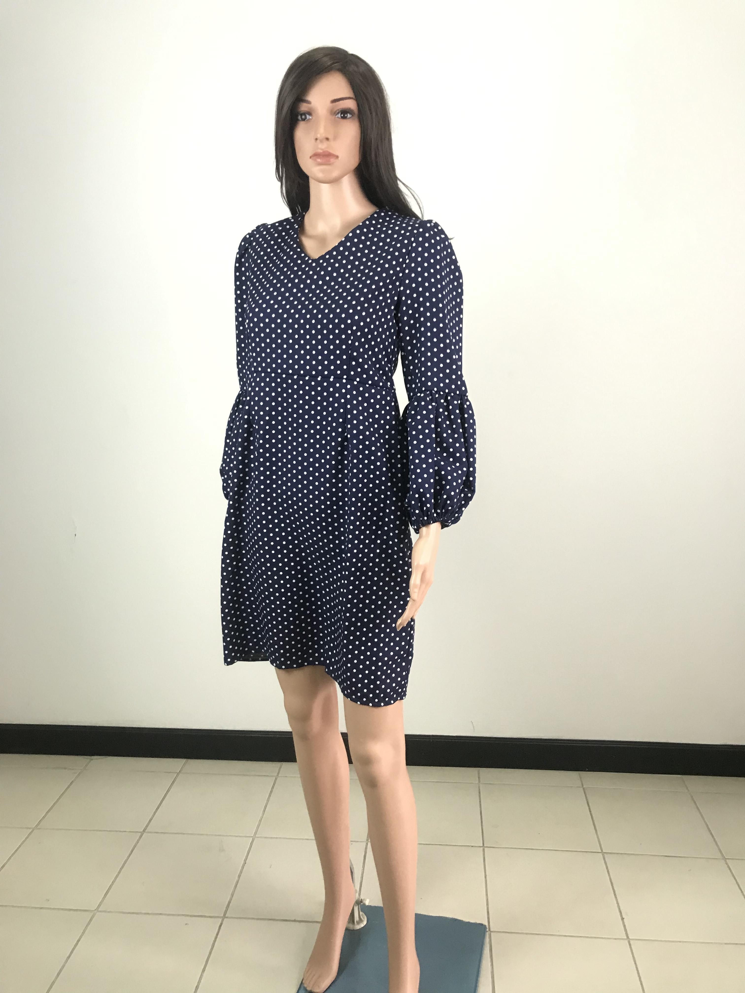 เดรสสั้น คอวี แขนบอลลูน เดรสทรงตรง แฟชั่น เดรสเข้ารูป สาวเกาหลี ลำลอง ออกงาน