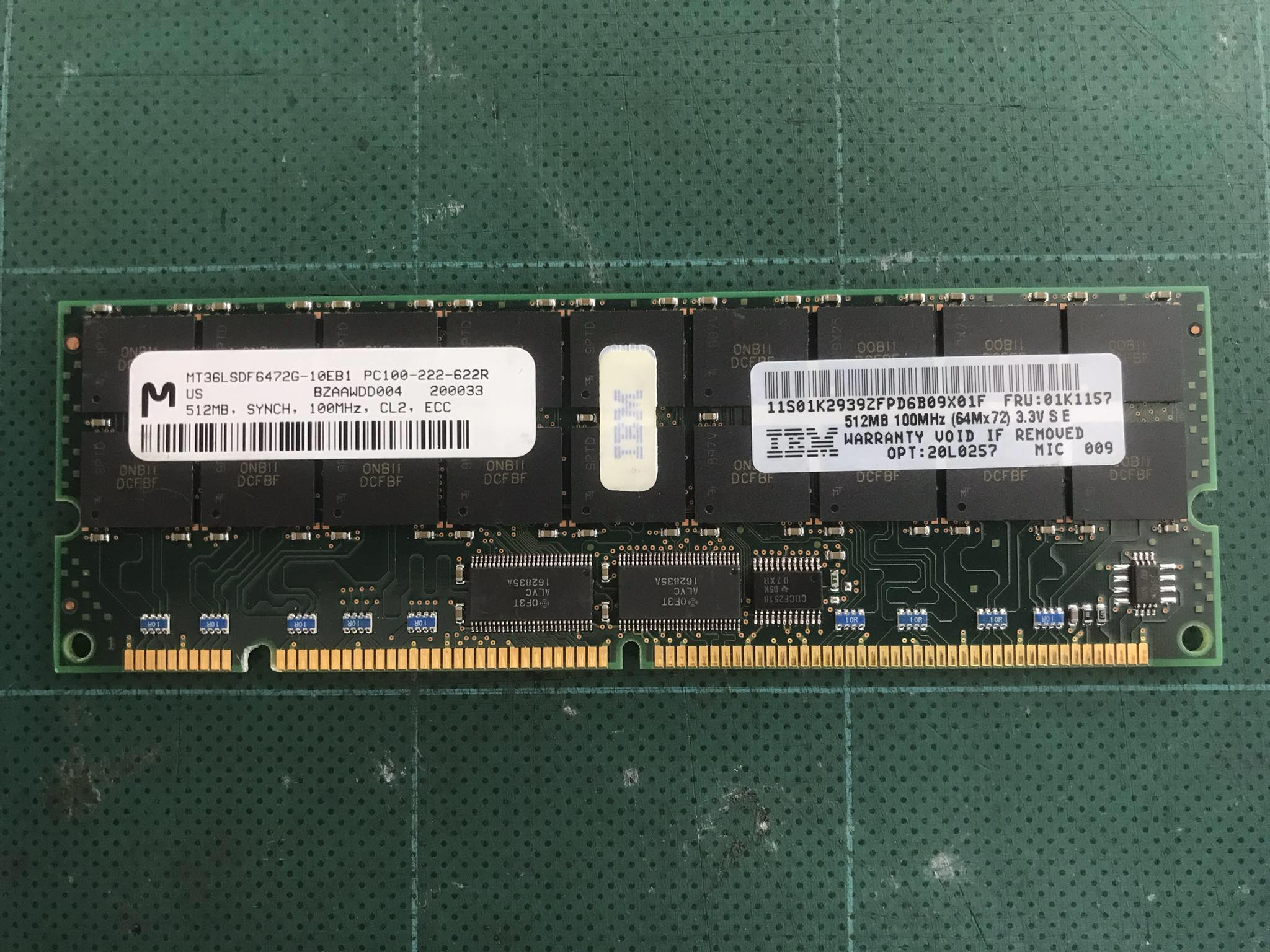 IBM 512MB 100MHz PC100 ECC Registered CL2 168-Pin RDIMM 3.3V Rank Memory Module / 01K1157 / MT36LSDF6472G-10EB1 // (USED) สินค้ารับประกัน โดย บริษัท อะไหล่เซิร์ฟเวอร์ จำกัด
