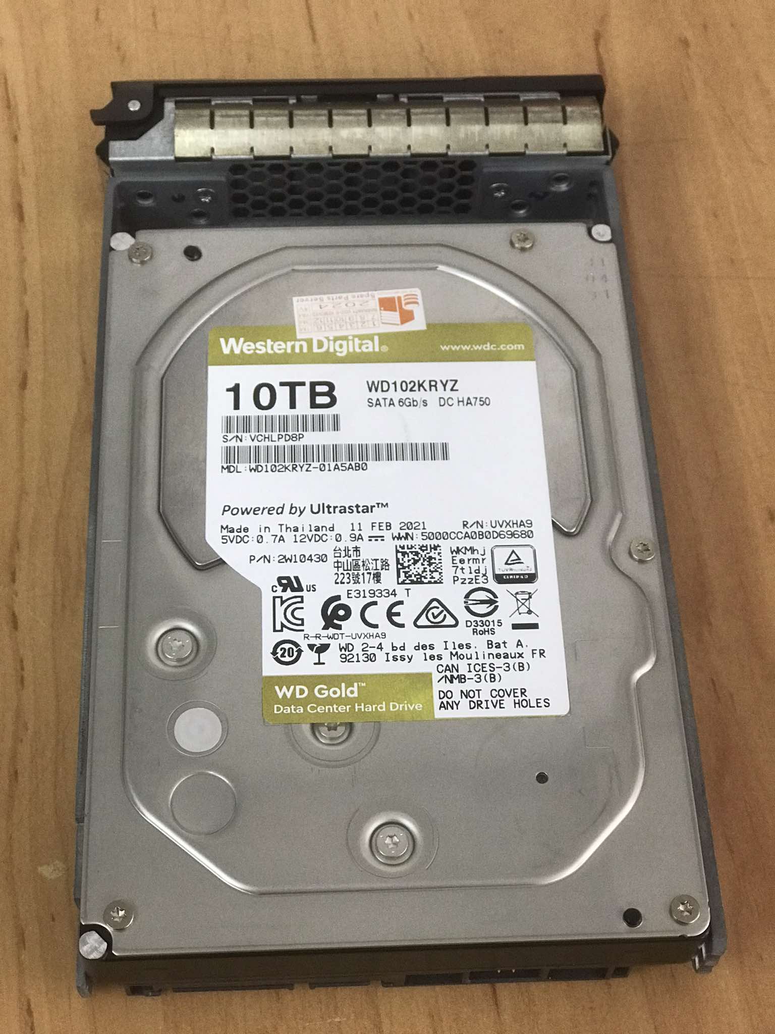 WD Gold 10TB 7.2K 6G 256MB SATA III 3.5'' Hard Drive // WD101KRYZ, UVXHA9, WD102KRYZ-01A5AB0 (Used) // สินค้ารับประกัน โดย บริษัท อะไหล่เซิร์ฟเวอร์ จำกัด
