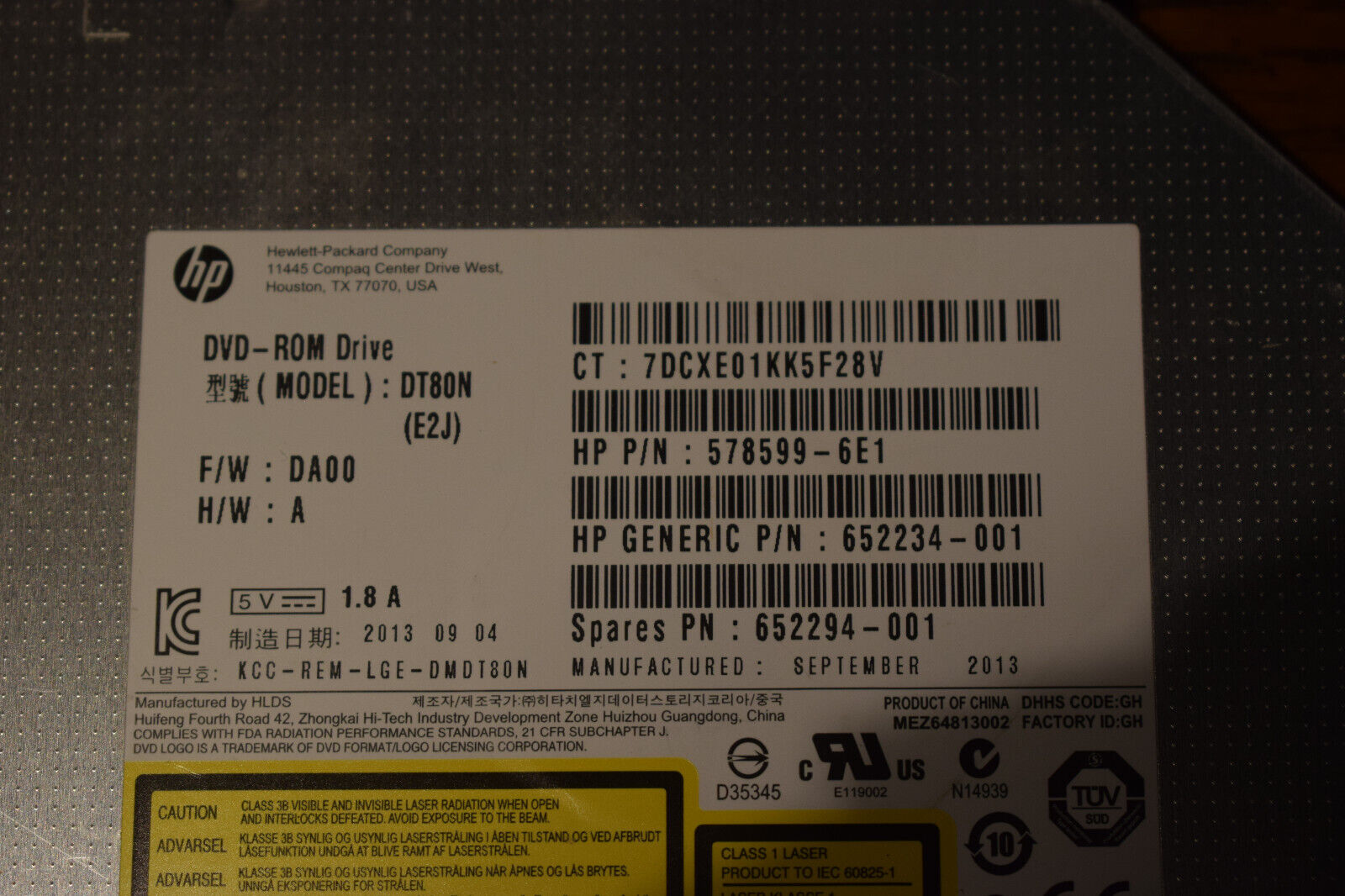 HP DT80N (E2J) SATA DVD-ROM Optical Drive for Laptop // 652294-001 / 652234-001 / 578599 (Used) // สินค้ารับประกัน โดย บริษัท อะไหล่เซิร์ฟเวอร์ จำกัด