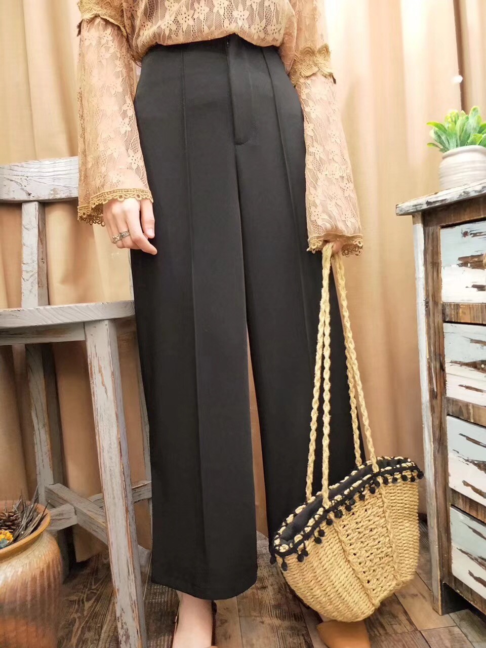กางเกงตีเกร็ดหน้าขาบาน Culottes Pant #18132