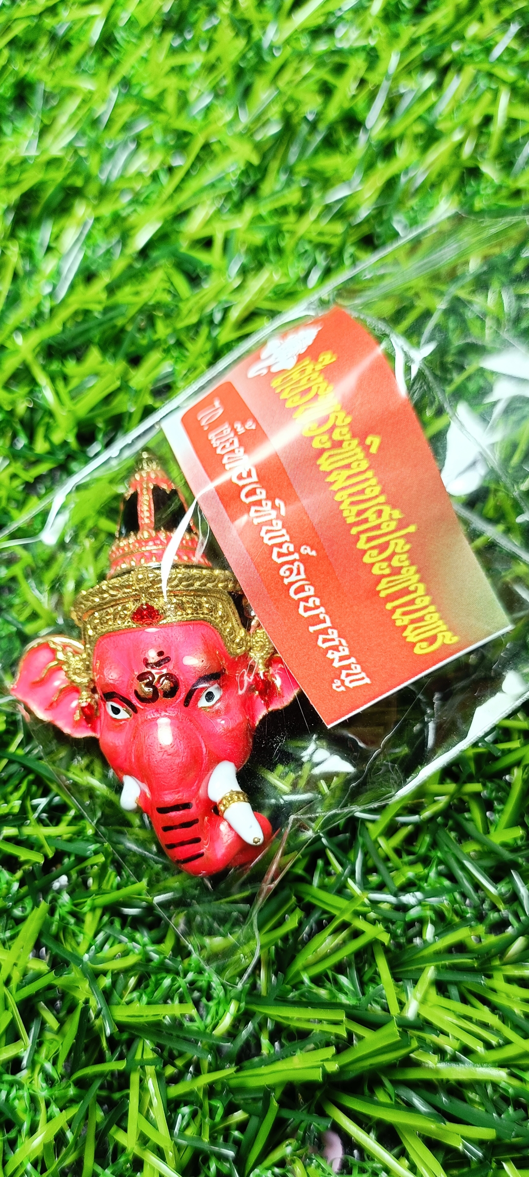 เศียรพระพิฆเณศประทานพร หลวงพ่อพัฒน์ วัดห้วยด้วน ปี 2565 เนื้อทองทิพย์ลงยาชมพู หมายเลข๔๙