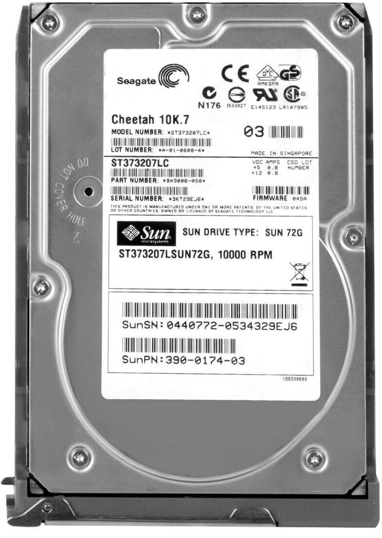 SUN / Seagate 73GB 10K SCSI U320 3.5'' Pouces SUN // 390-0174-03 0440772 ST373207LSUN72G // ST373207LC // TRAY 540-5455-01 FIRMARE 045A (Used) // สินค้ารับประกัน โดย บริษัท อะไหล่เซิร์ฟเวอร์ จำกัด