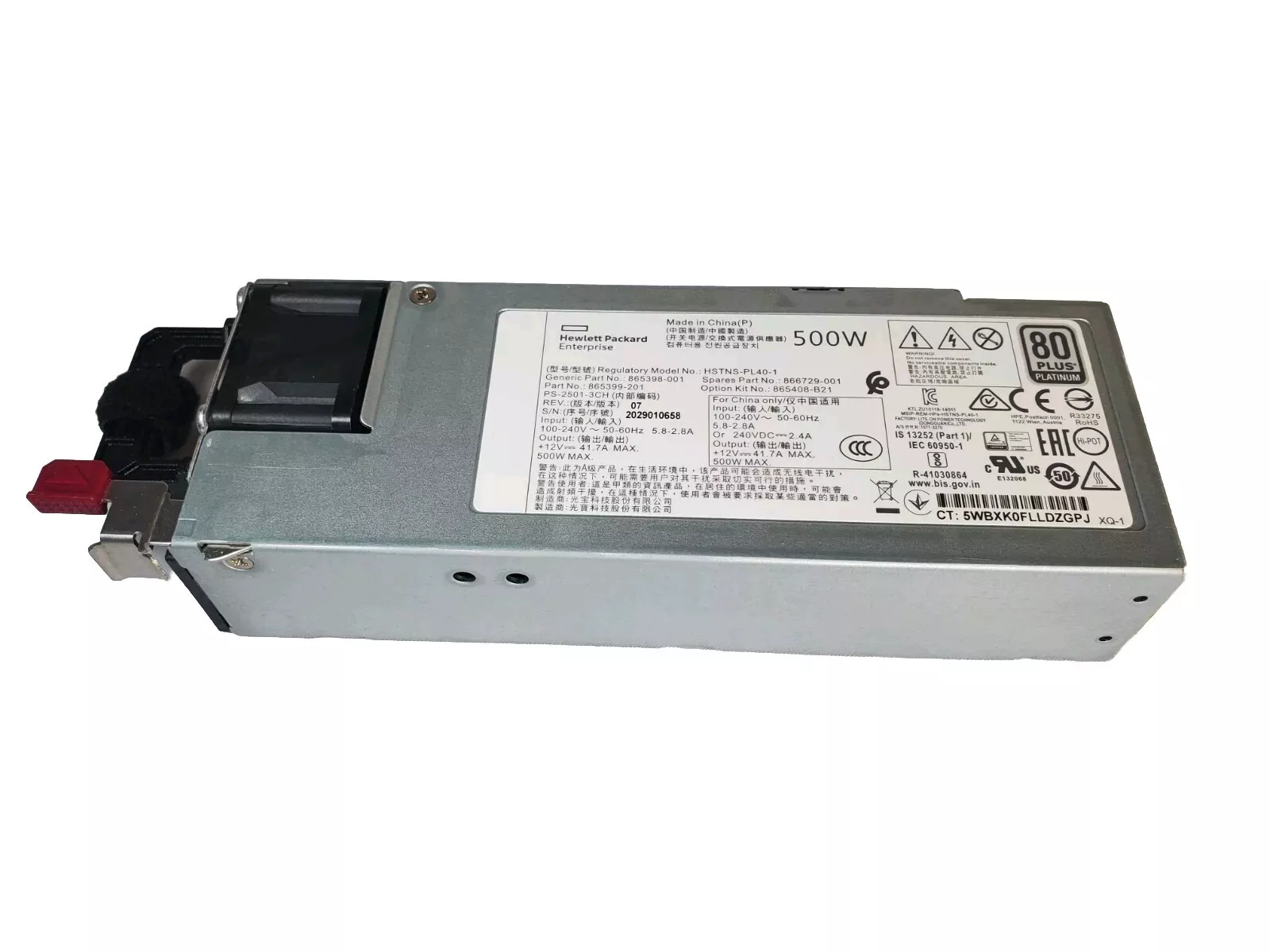 HPE ML350 G10 DL360 G10 Power Supply 500W Flex Platinum Hot Plug Low Halogen , 866729-001, 865399-201 (Used) // สินค้ารับประกัน โดย บริษัท อะไหล่เซิร์ฟเวอร์ จำกัด