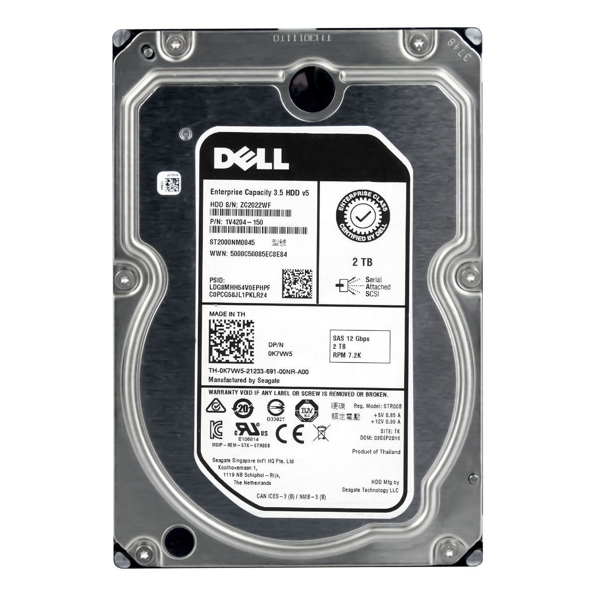 Dell 2TB 7.2K 12G SAS 128MB 3.5" Hard Disk // 0K7VW5 / ST2000NM0045 (Used) // สินค้ารับประกัน โดย บริษัท อะไหล่เซิร์ฟเวอร์ จำกัด