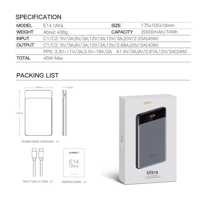 E14 ULTRA 20000mAh