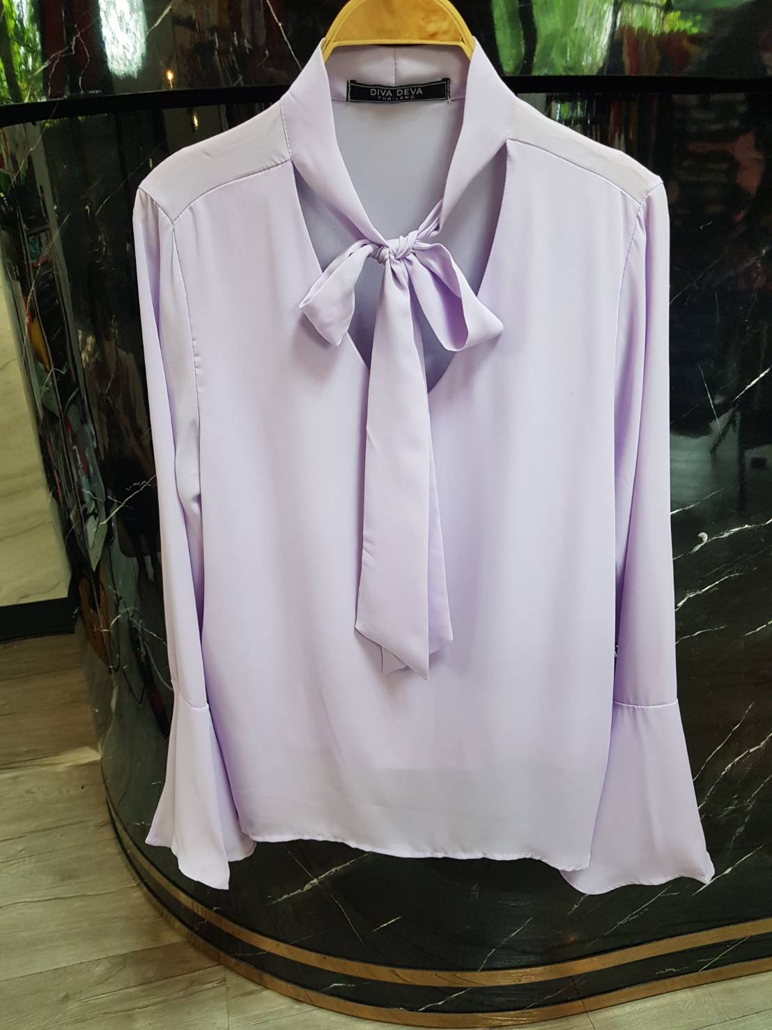 9001 Kim Shirt แขนระบาย ขาว/ม่วง/ชมพู (FreeSize)